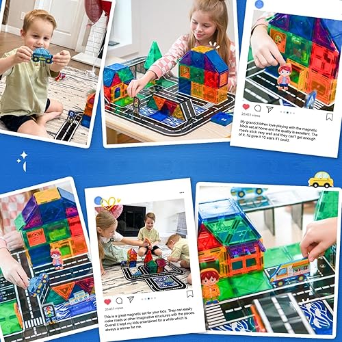 Miniatura 10 de Juguetes para niños, azulejos magnéticos, juego de carretera con juguetes de coche para niños y niñas de 3 años, paquete de expansión de bloques de