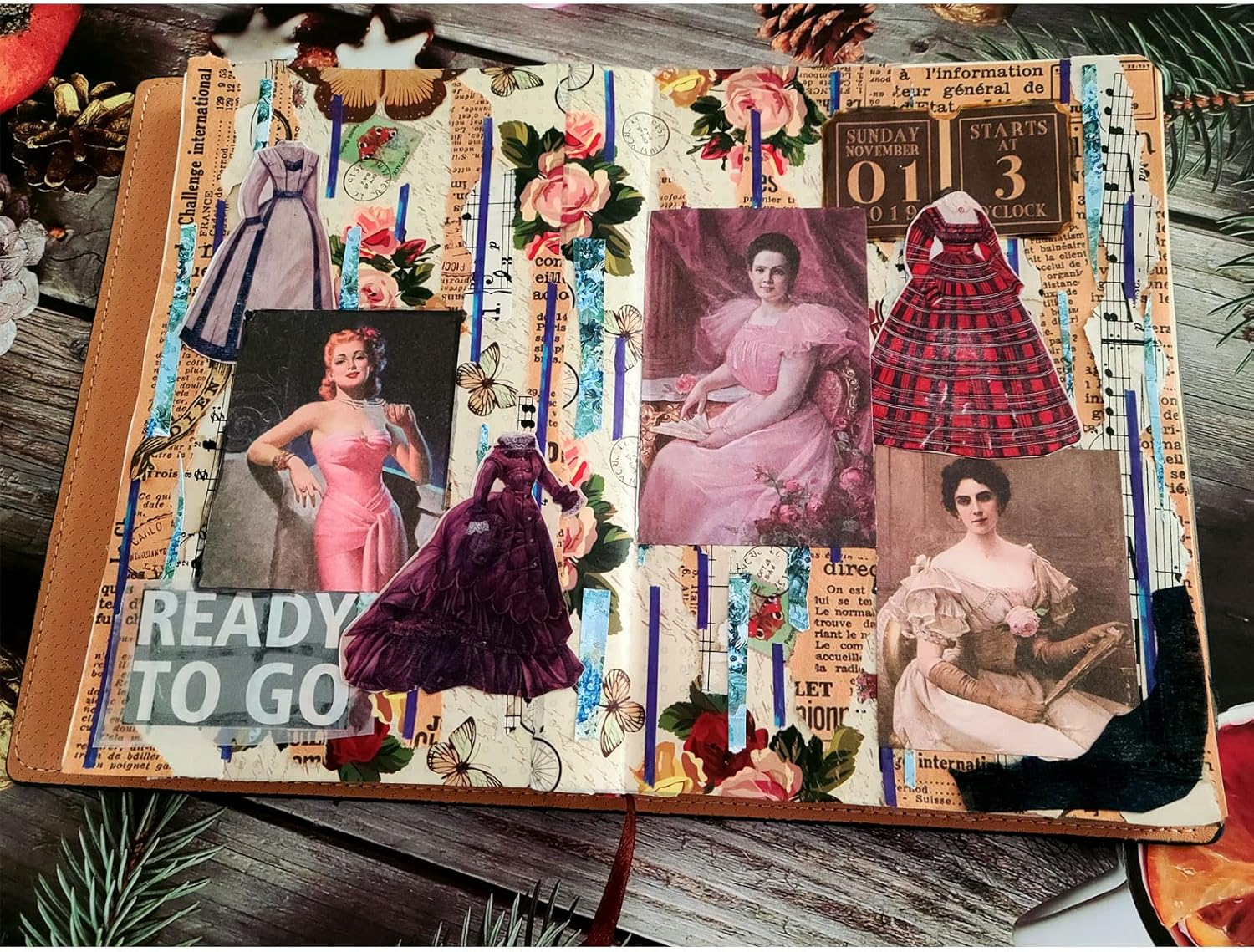 Vintage Stickers of Dress for Junk Journal, Vilikya Sewing Stickers for Scrapbooking Embellishments, Old Pages of Washi Stickers for TN, Bullet Journal, Scrapbook Supplies, DIY Art Crafts 43pcs