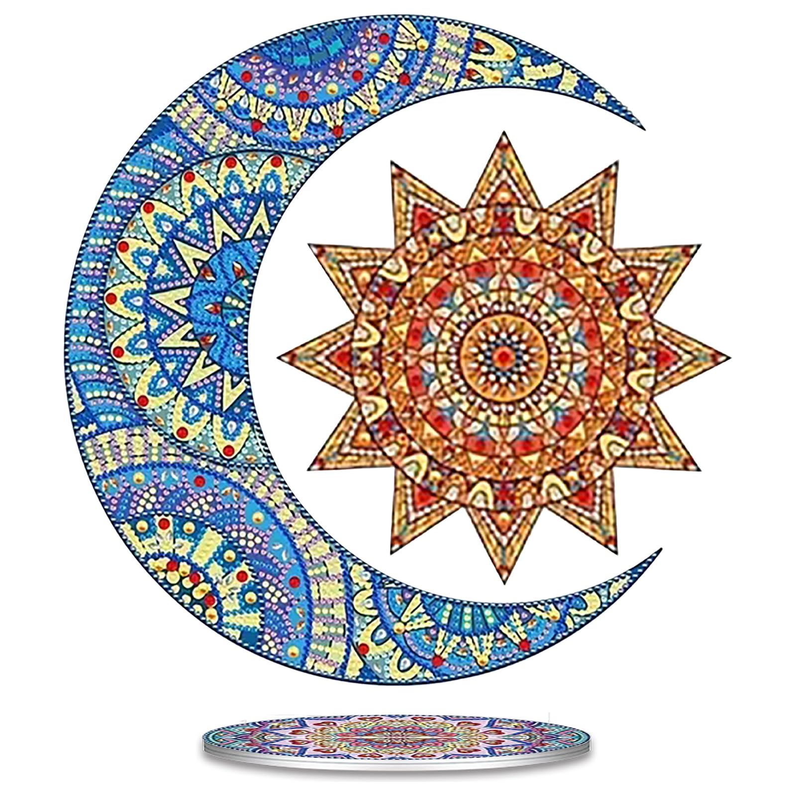 5D Diamond Art Painting Kits for Adults, Diamond Art Tabletop Ornament with Special Shaped Diamonds, DIY Desktop Decor Stand - Festive Holiday Craft Gift(Moon Sun)