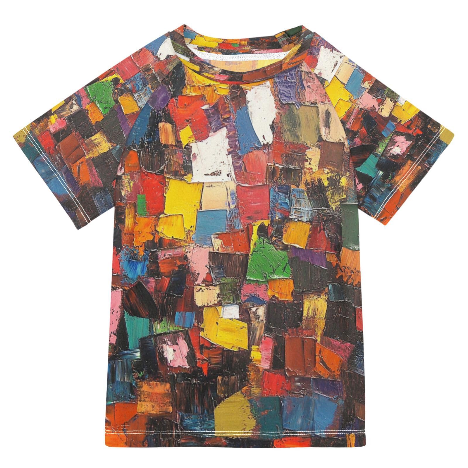 MNSRUU Toddler Boy Rash Guard Short Sleeve Swim Shirt Graffiti Art Print Rashguard 9-10T Beach Shirts Quick Dry,0144