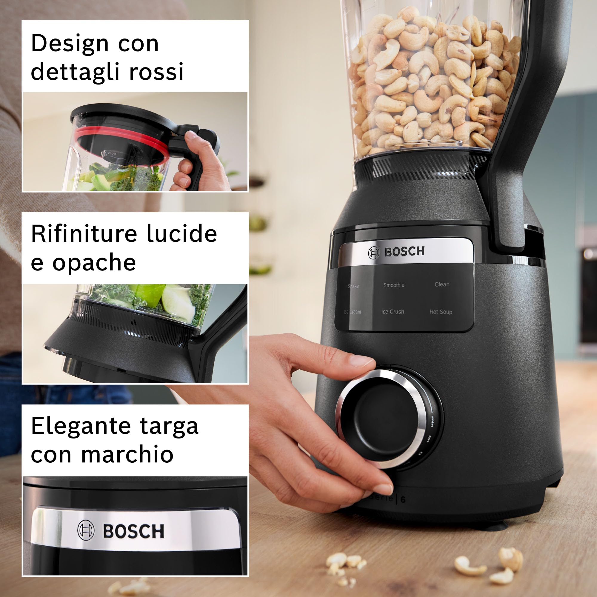 Bosch MMB6652B Frullatore, 1800 W, 6 Lame in Acciaio Inox, Caraffa 3L, Nero | Frullatore VitaPower Serie 6, Potente, 45.000 giri al min, 6 Programmi Automatici, Pulizia Automatica, Made in Europe
