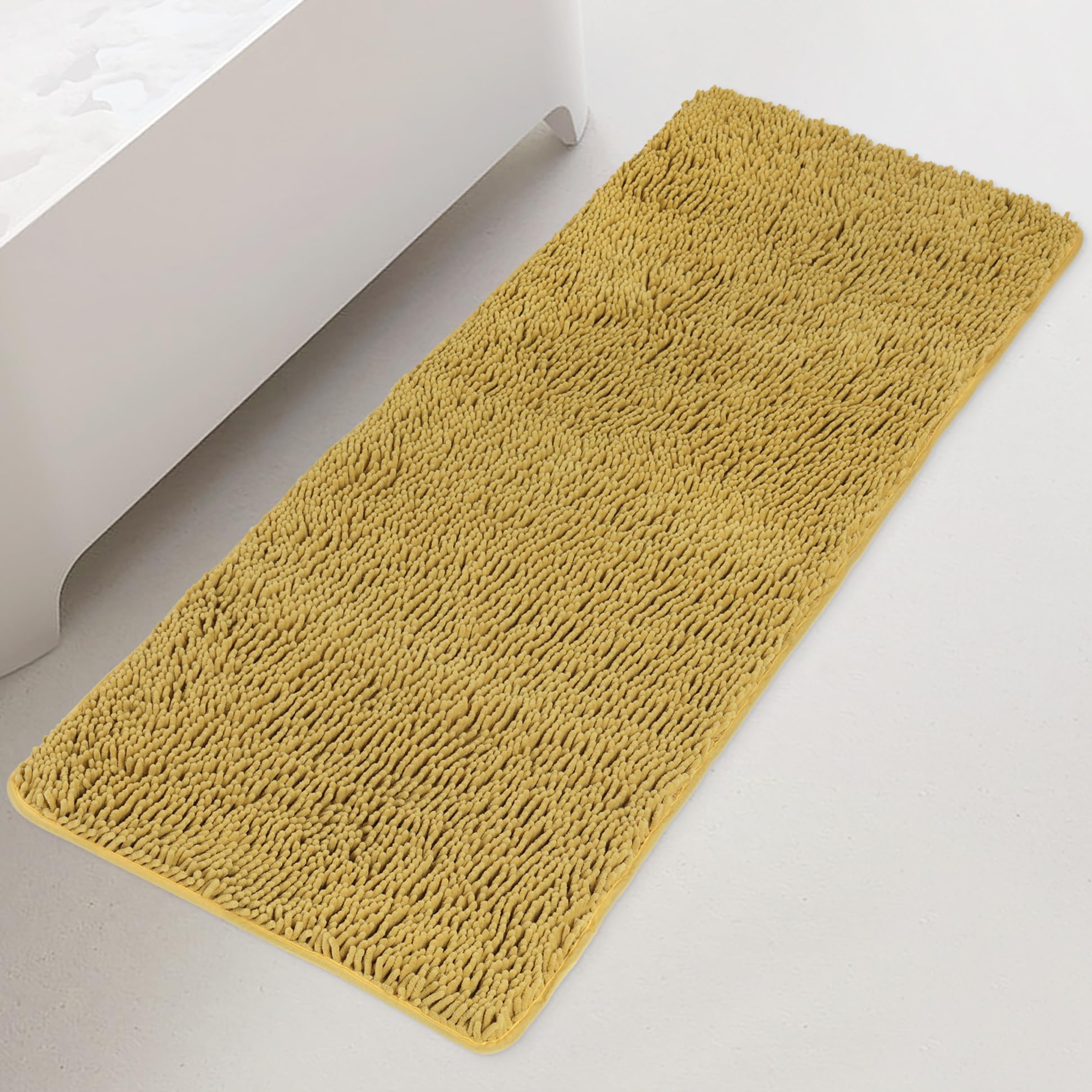 Yeaban Bathroom Runner Rug 24 x 60 Inch – Chenille Long Bath Mat | Absorbent and Washable Extra Large Bath Rug Non-Slip, Plush Runner Rug for Bathroom, Shower, Sink - (Mustard)