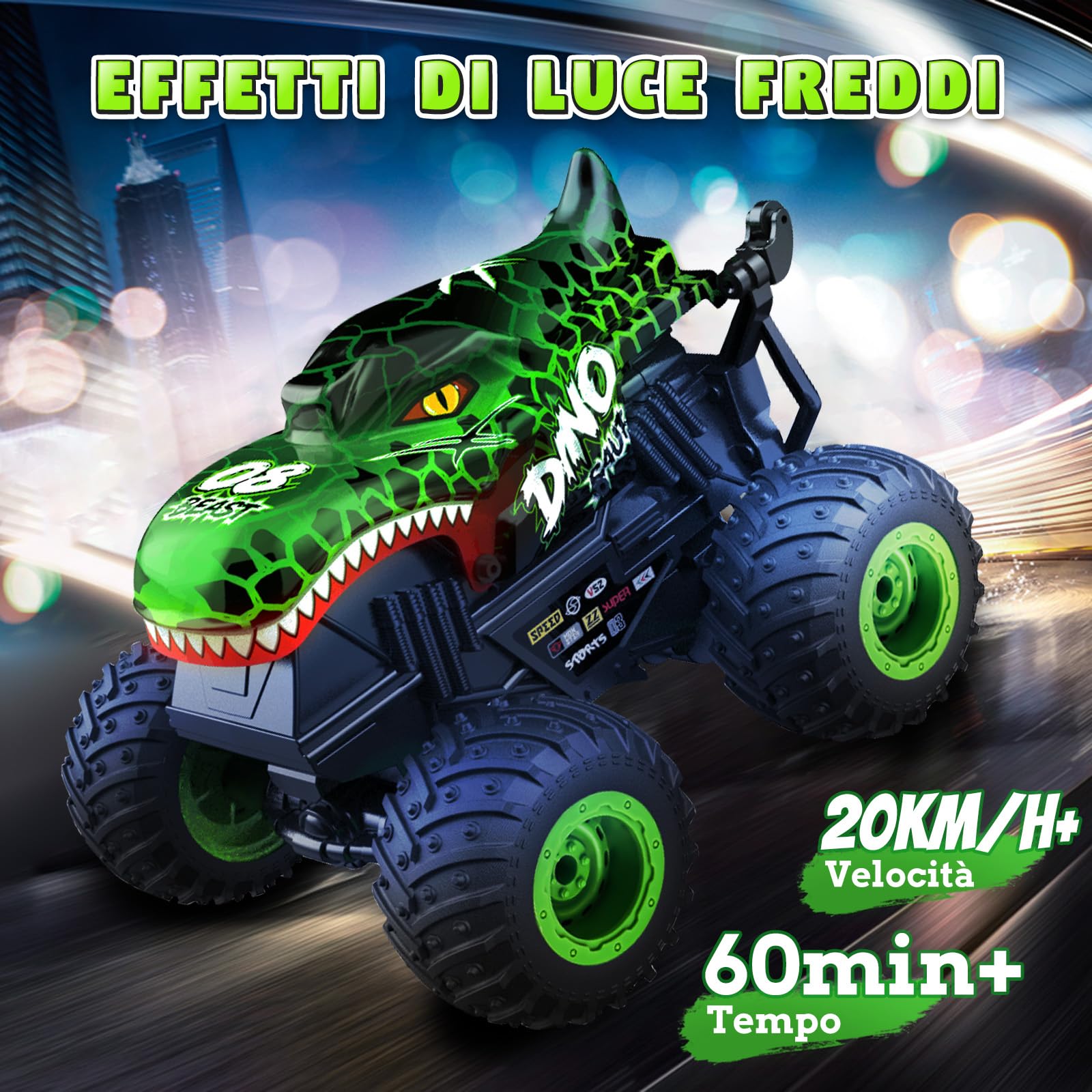 IEEILULU Macchina Telecomandata, Monster Truck con Luce LED, Camion RC All Terrain, Auto Radiocomandata RC, Telecomandato Macchinine Regalo Bambina Bambino 4 5 6 7 8 9 anni