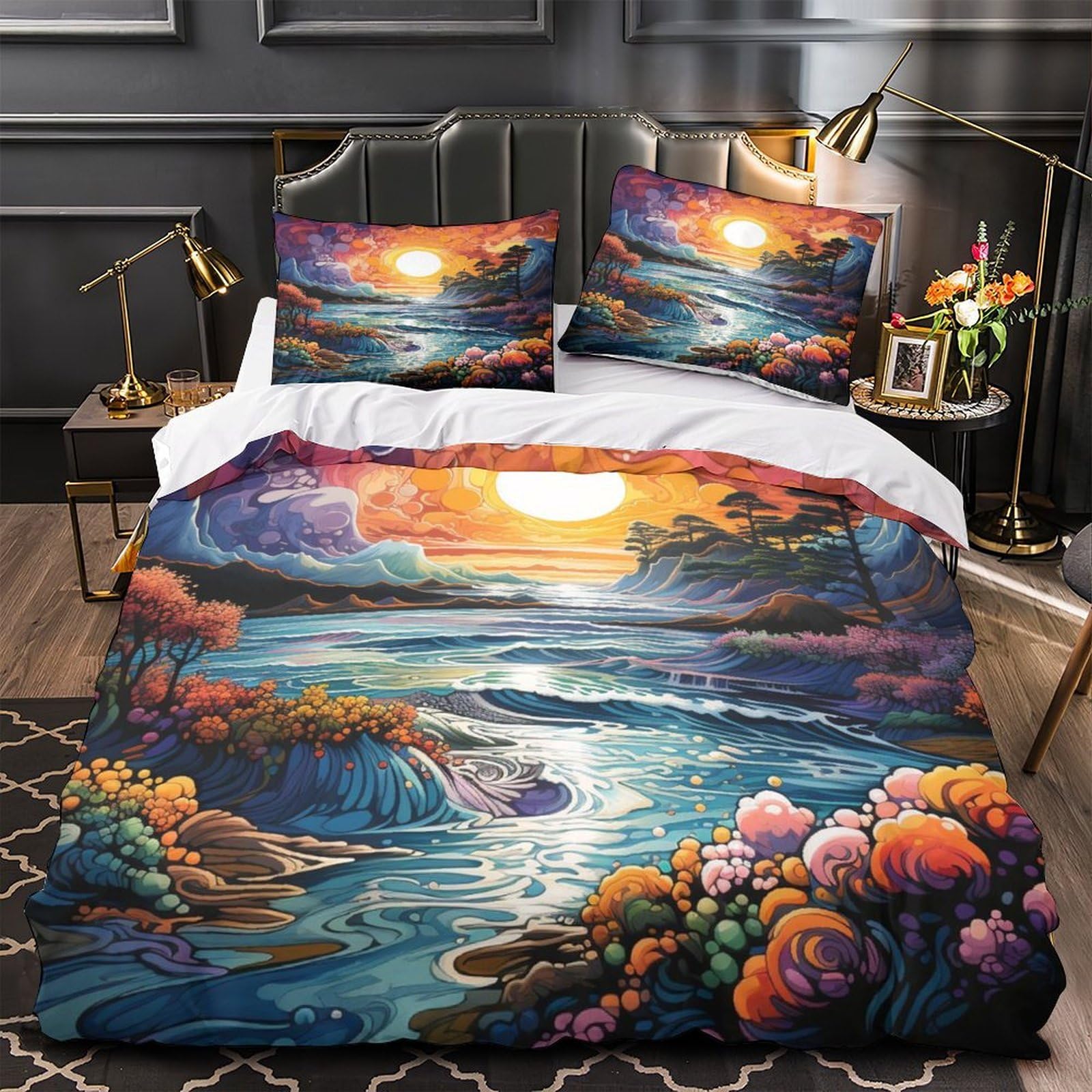 Parure de lit cheval tournesols 3D Super King 260x220 cm housse couette