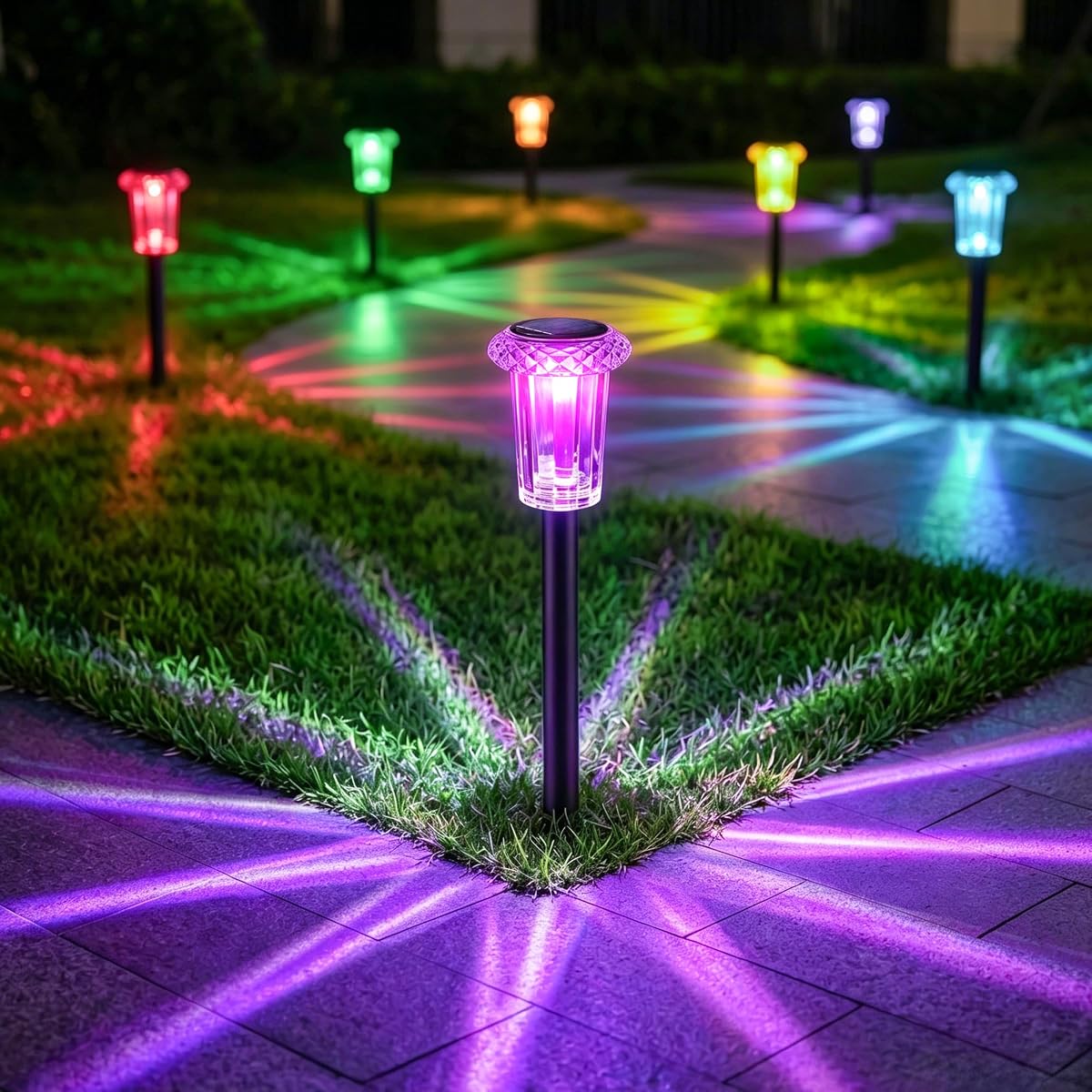 Eyrosa Luces solares para caminos al aire libre, impermeables, patrón Starburst, paquete de 10 | Luces solares al aire libre para jardín, patio, césped, camino, pasarela, entrada, Labdscape, iluminación de estaca, decoración exterior