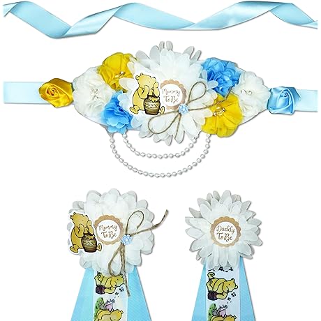 3 Pack Winnie Mom to Be Sash Daddy to Be Corsage Pins...