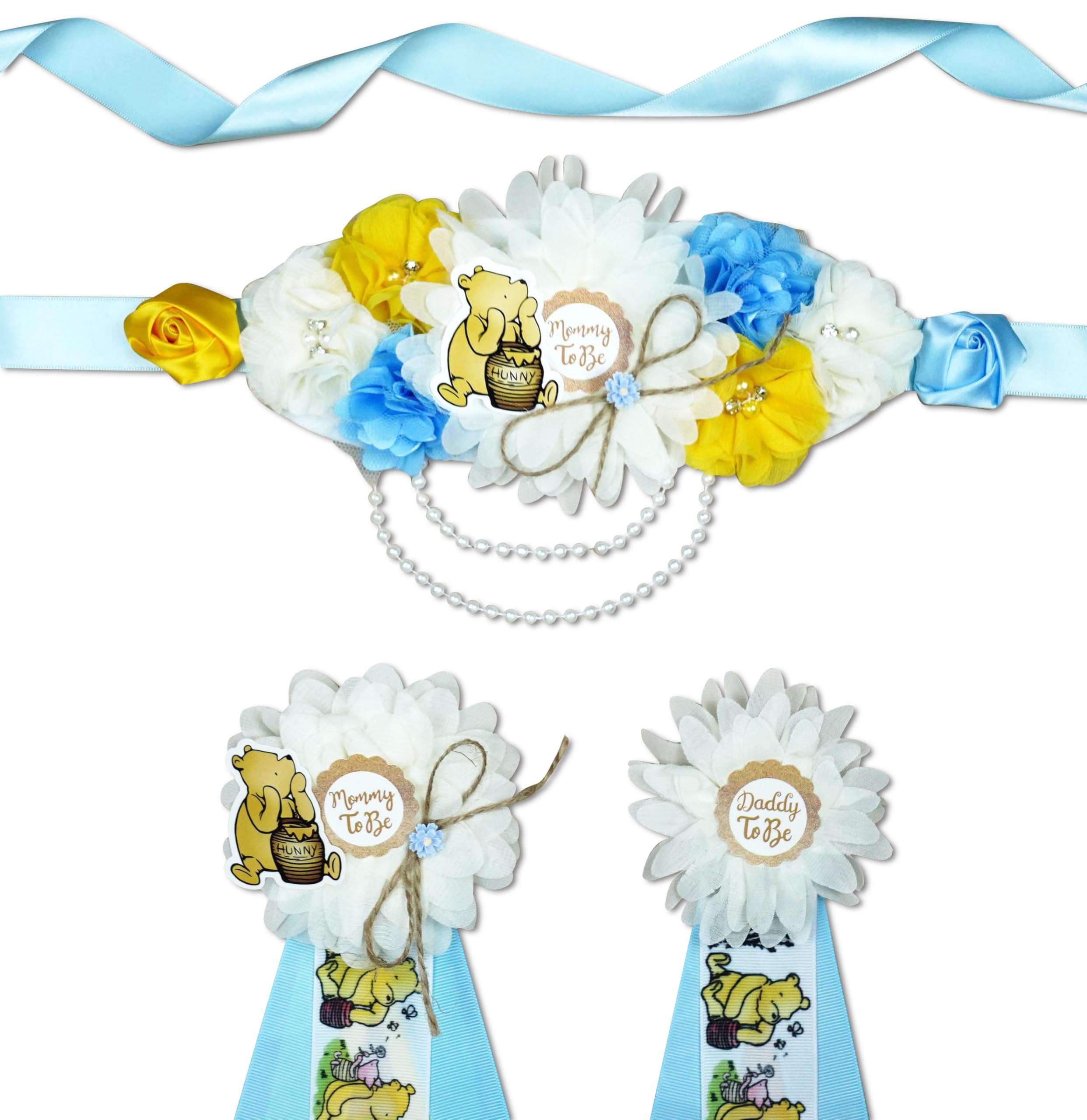 Pack Mom to Be Sash Daddy to Be Corsage Pins Flower, Baby Shower Sash,  Maternity Sash Belly Belt Gift for Gender Reveal Baby Shower Decorations