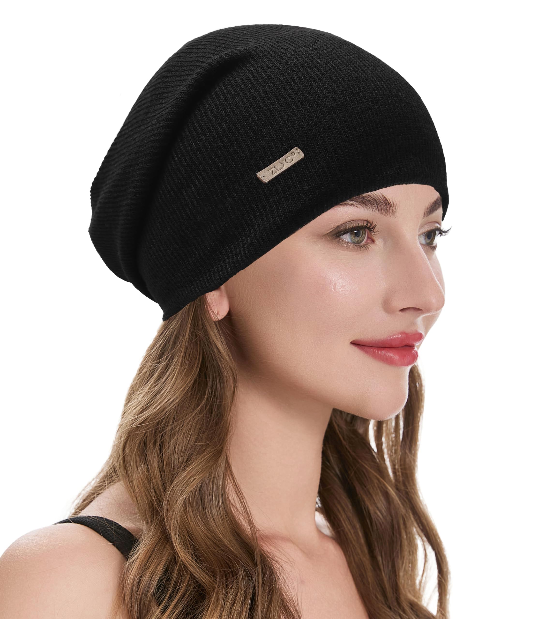 ZLYC Women Lightweight Slouchy Beanie Hat Thin Knit Skull Cap Summer Chemo Headwear(Solid Black),One Size