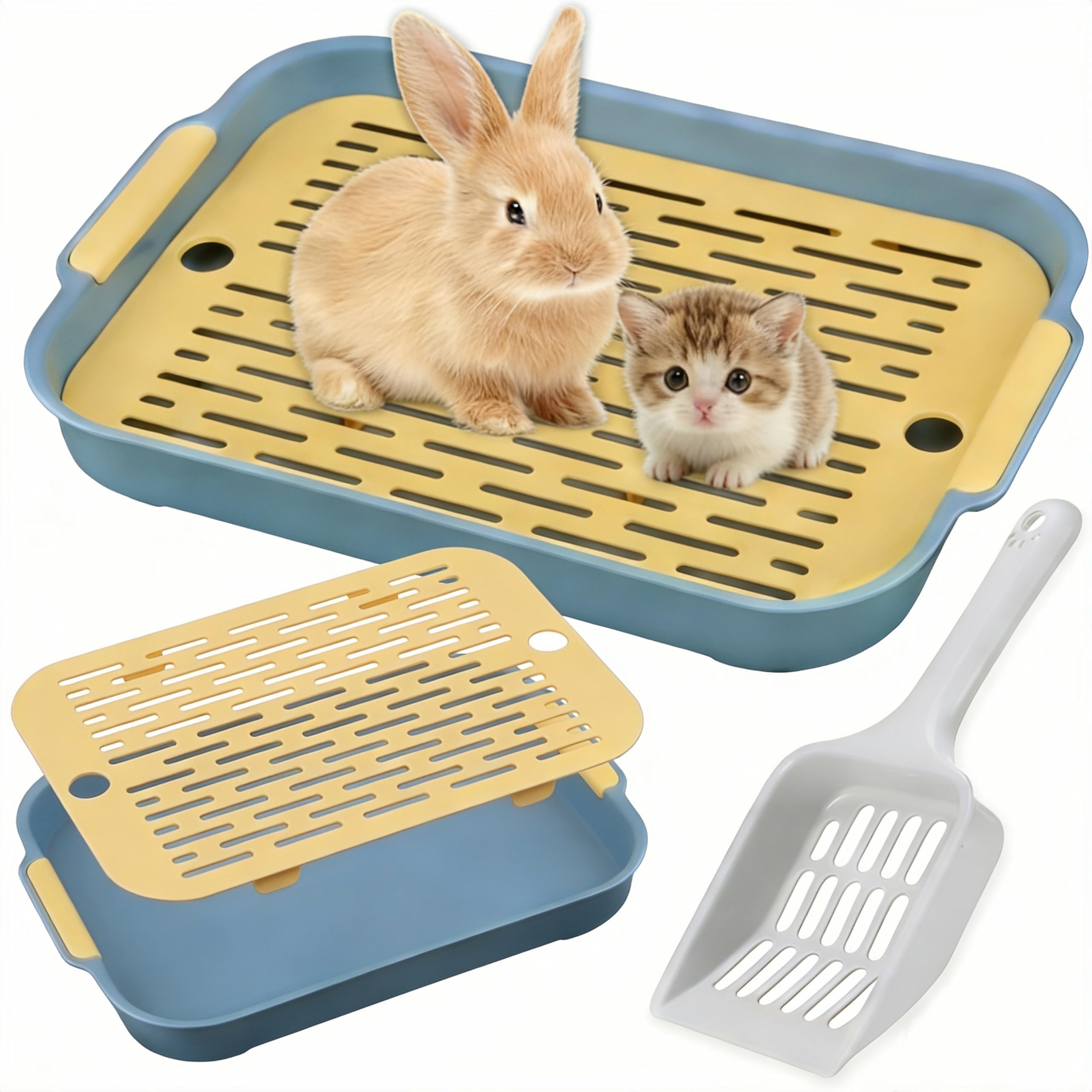 Kaninchen Toilette mit Schaufel, Tablett Hasentoilette, Kaninchentoilette, Kaninchenklo Groß, Klo Ecke für Kleintier Hasen Meerschweinchen Katzen Klein (Groß - Blaue (mit Schaufel))