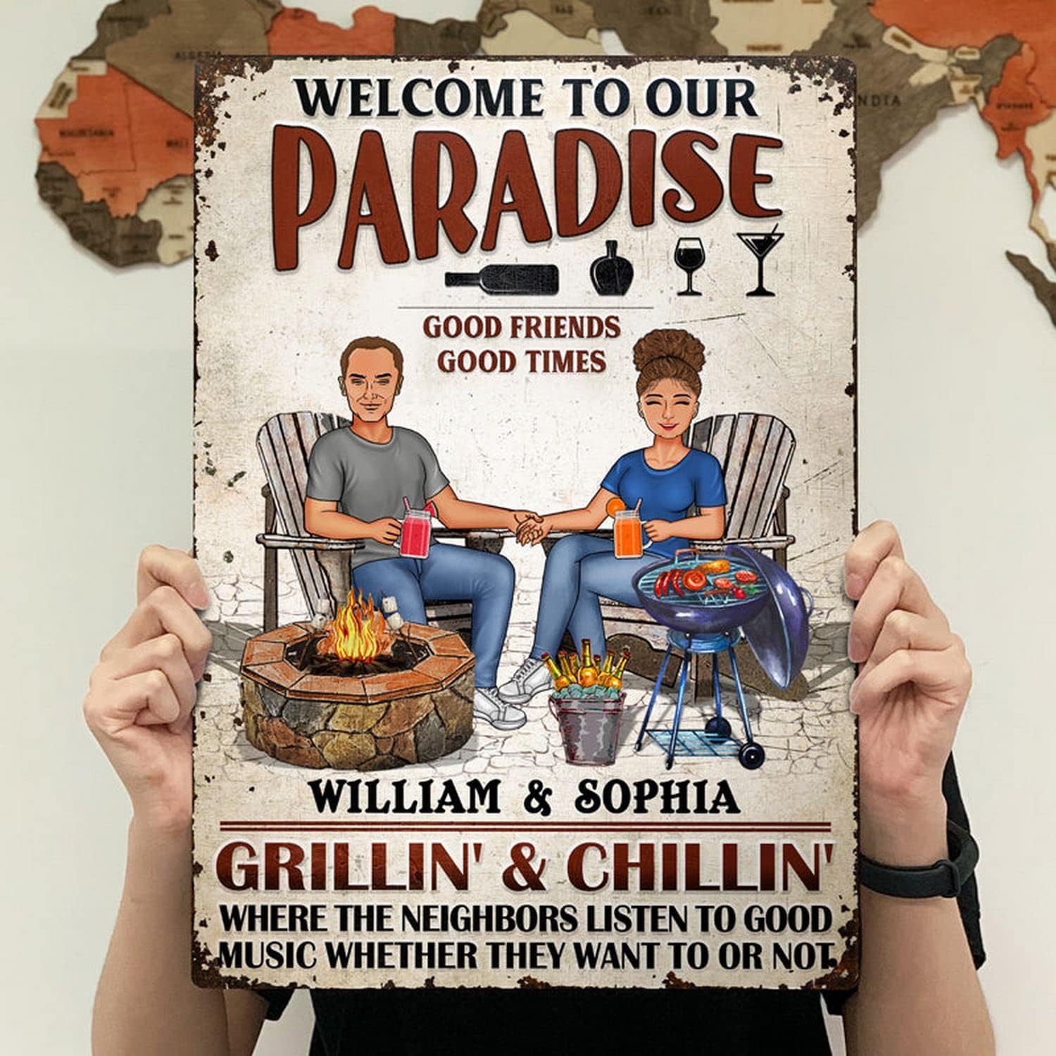 Personalized Backyard Bar and Grill Classic Metal Sign Good Friends Good Times Where the Neighbors Fire Pit Custom Family Couple Housewarming Gift Birthday Gift Christmas Gift