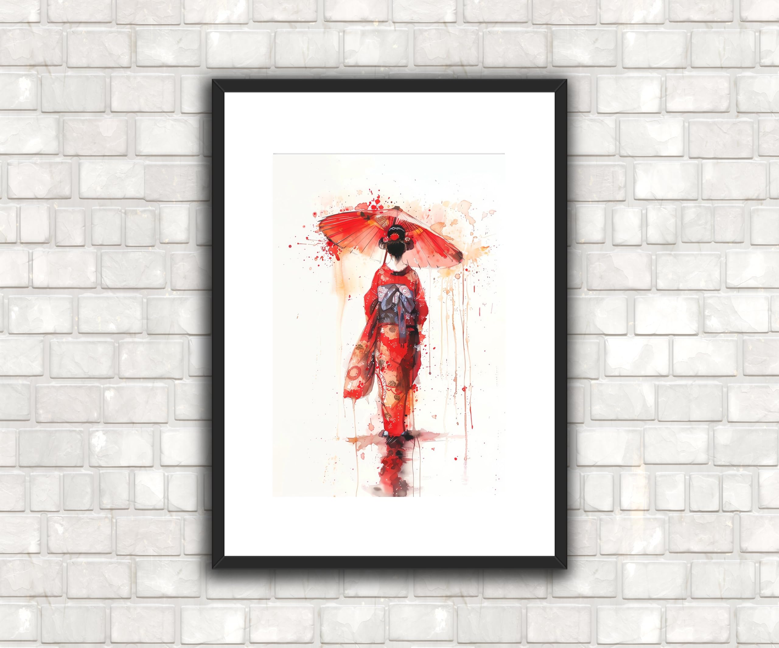 Japanese Geisha Girl picture 3 - beautiful vivid fine art print, wall art - A4 PRINT ONLY 29.7 x 21 cms, Multi, 29.7L x 21W cm