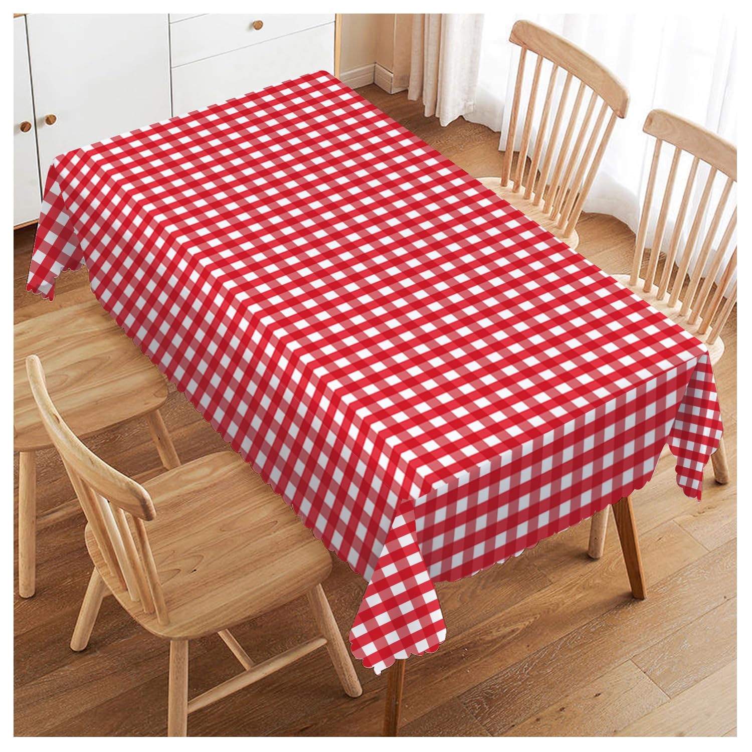 Walmsco Tablecloth Red White Plaid Decor For Dining Room Kitchen Rectangular Table Cover 132 * 178cm