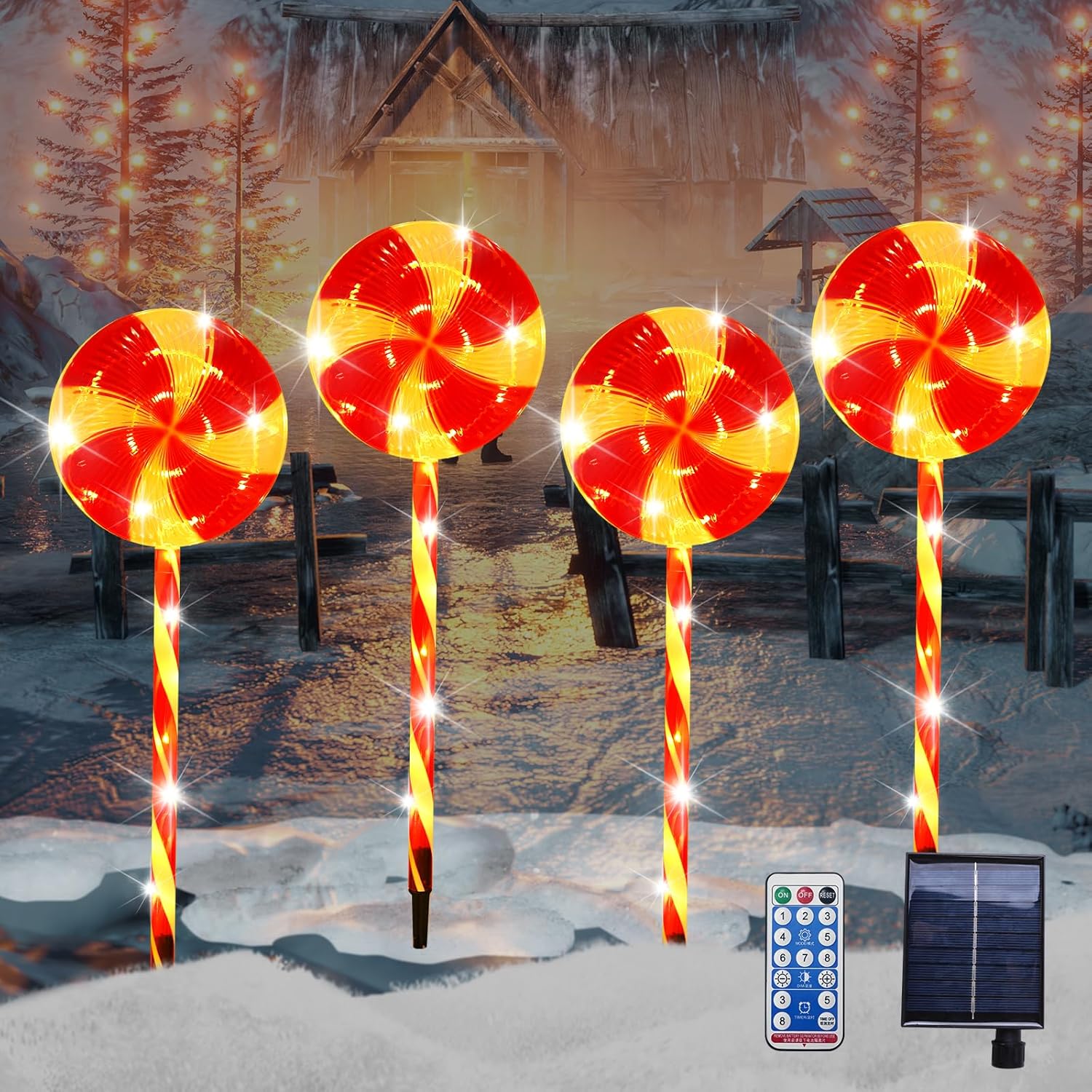 Solar Christmas Lights Outdoor，70CM Candy Christmas Lollipop Lights