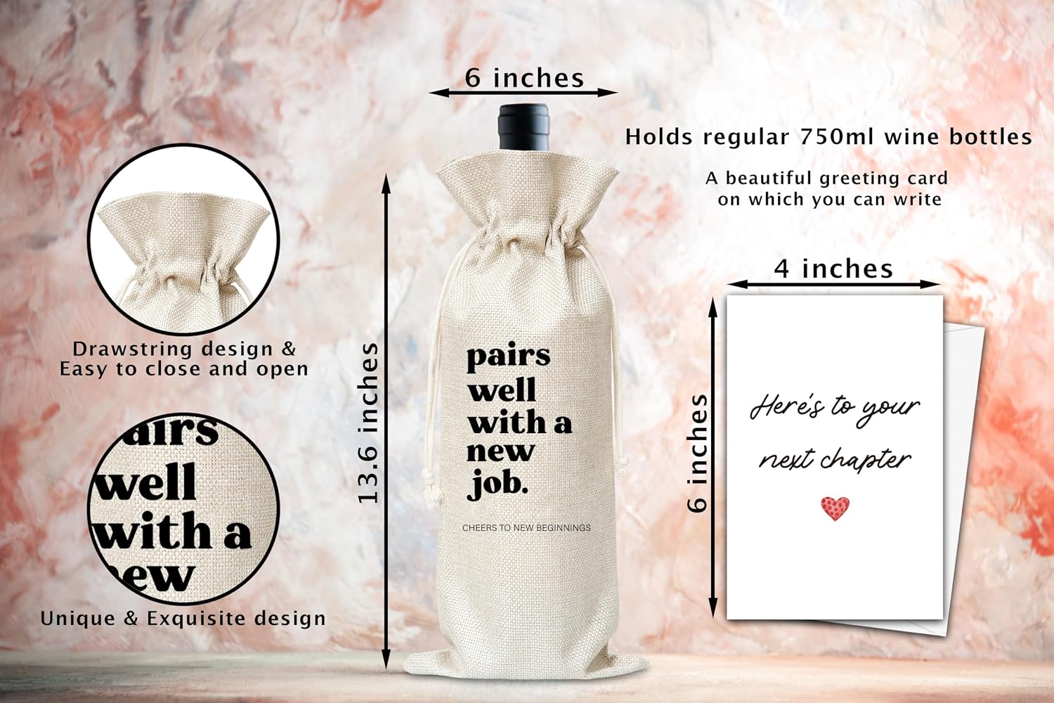 Congrats Wine Gifts Bag, Gifts For New Business Owner Coworker Leaving Gifts, A New Job Reusable Wine Bag With Card, Champagne Gifts Bag, Leaving Gifts For Women Man Friends Colleagues -41 image 2