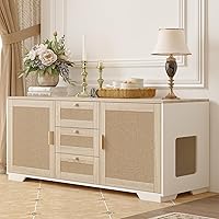 Vista 1 de Caja de arena para gatos, mueble oculto para interiores 2 en 1, armario de madera para gatos y baño con puertas de tabla de rascar y 3 cajones