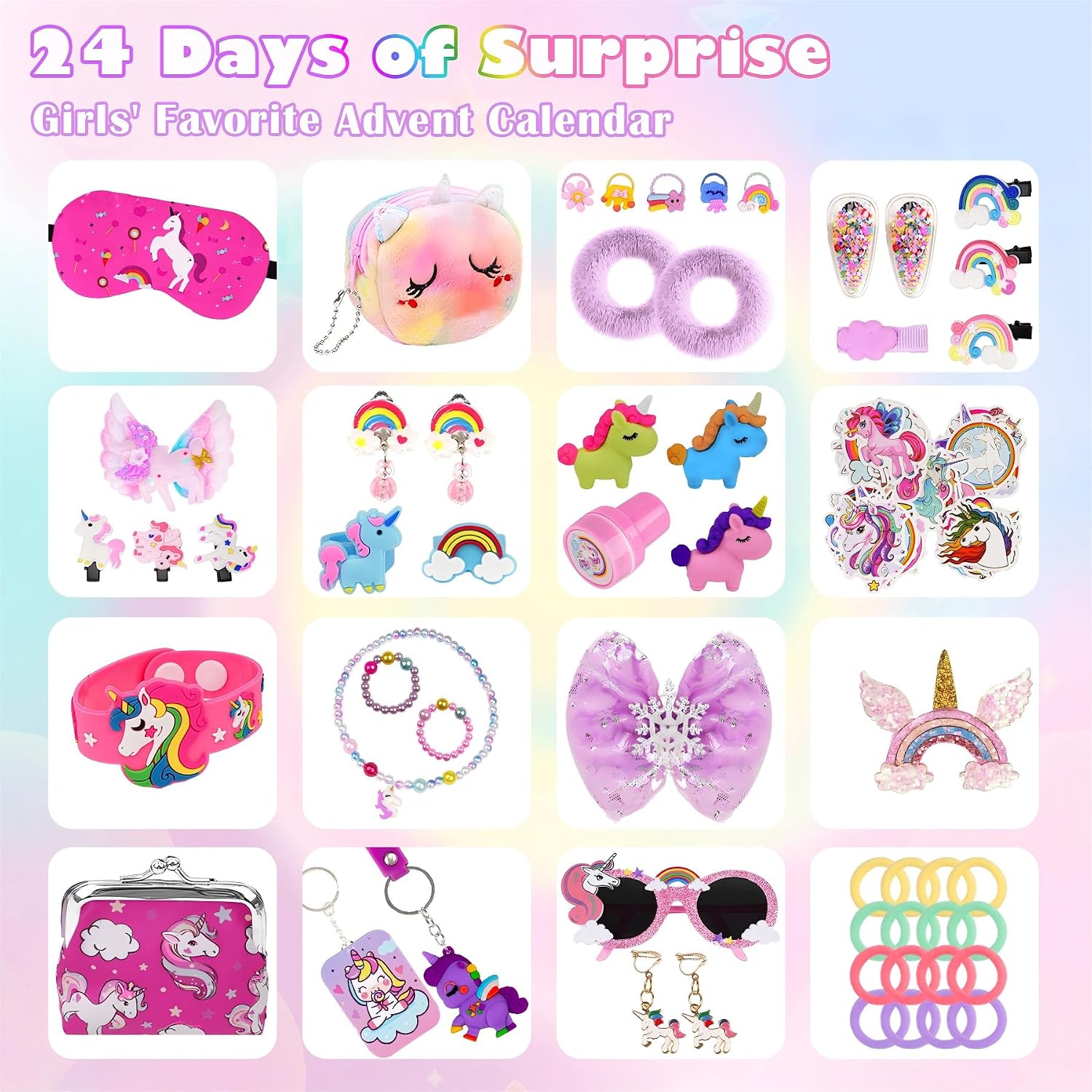 Advent Calendar 2025 for Girls, 24 Days Christmas Advent Calendar with Hair Accessories, Clips, Stickers, Coin Purse, Christmas Surprise Gift Box for Girls, Kids, Daughter, Granddaughter