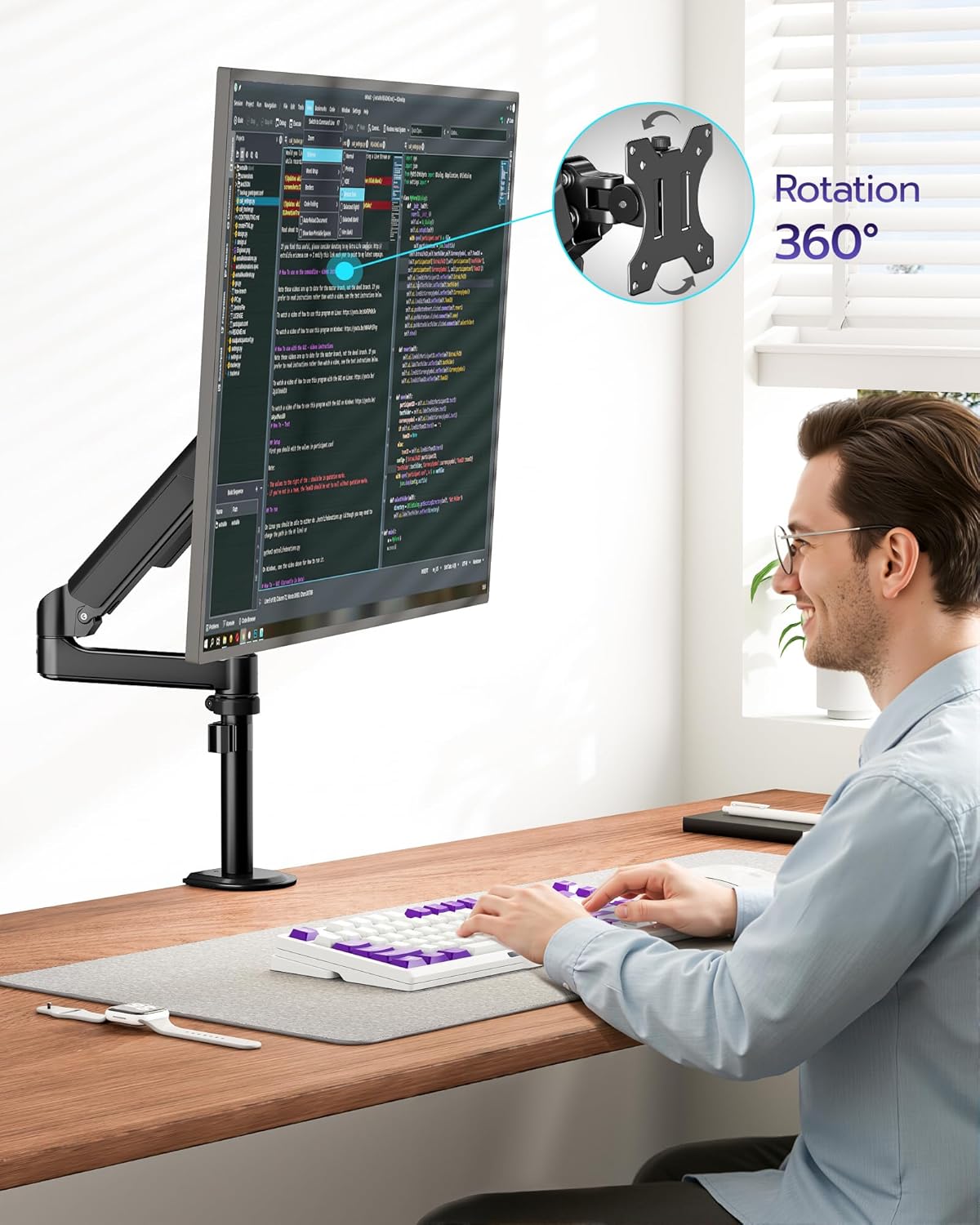 ARES WING Single Monitor Mount - Ultrawide Monitor Arm for 40 34 32 27 Inch Heavy Duty Curved Screen Up to 26.4 lbs with Clamp/Grommet Desk Mount, 75/100 Vesa Mount, Black