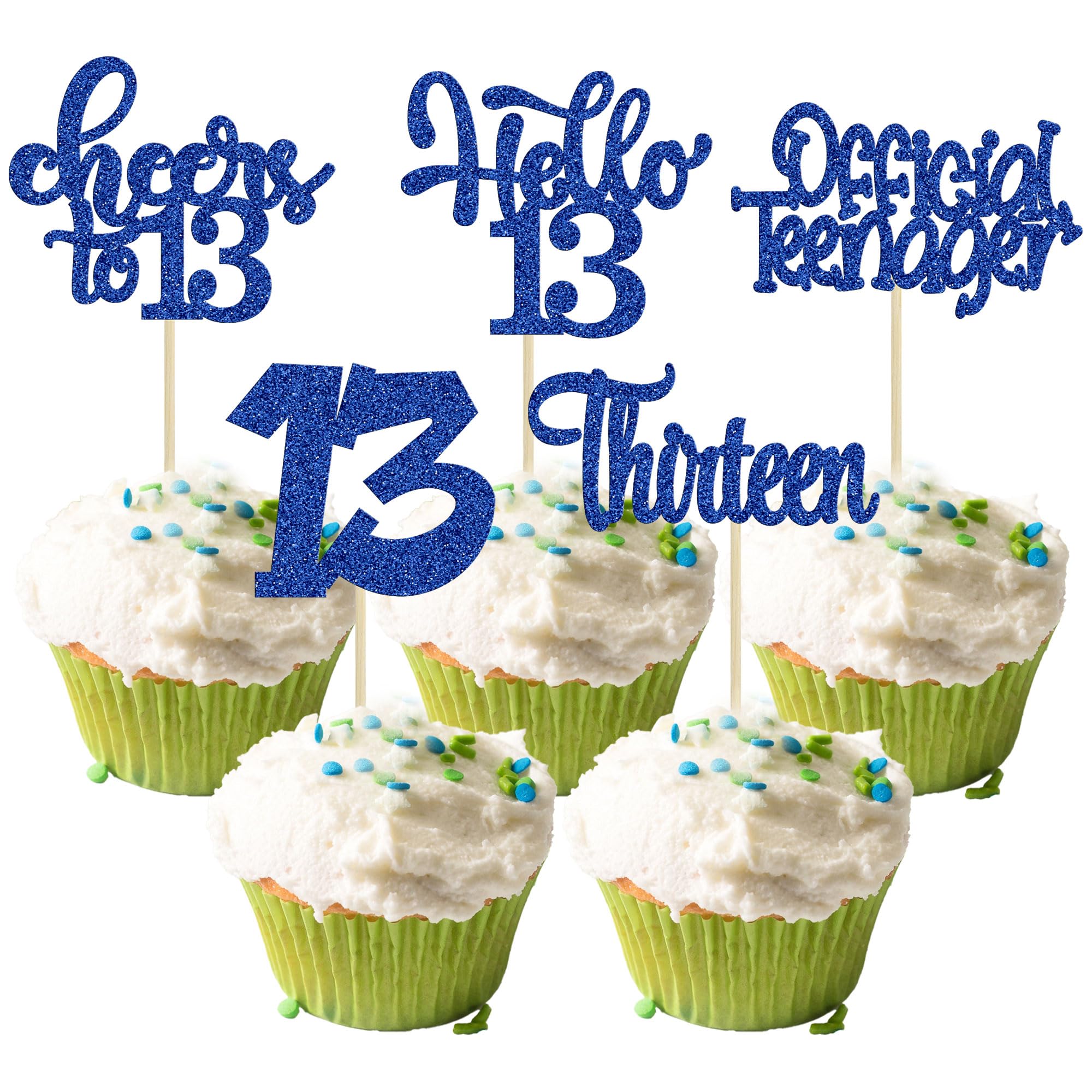 30Pcs 13th Birthday Cupcake Toppers Hello 13 Cupcake Picks Official Teenager Cheers to 13 Years Old Cake Decorations for 13th Birthday Anniversary