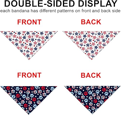 Miniatura 3 de Juego de bandanas para perros del 4 de julio paquete de 2 bandanas de doble cara para cachorros, bufanda de fiesta de mascotas, pañuelo triangular