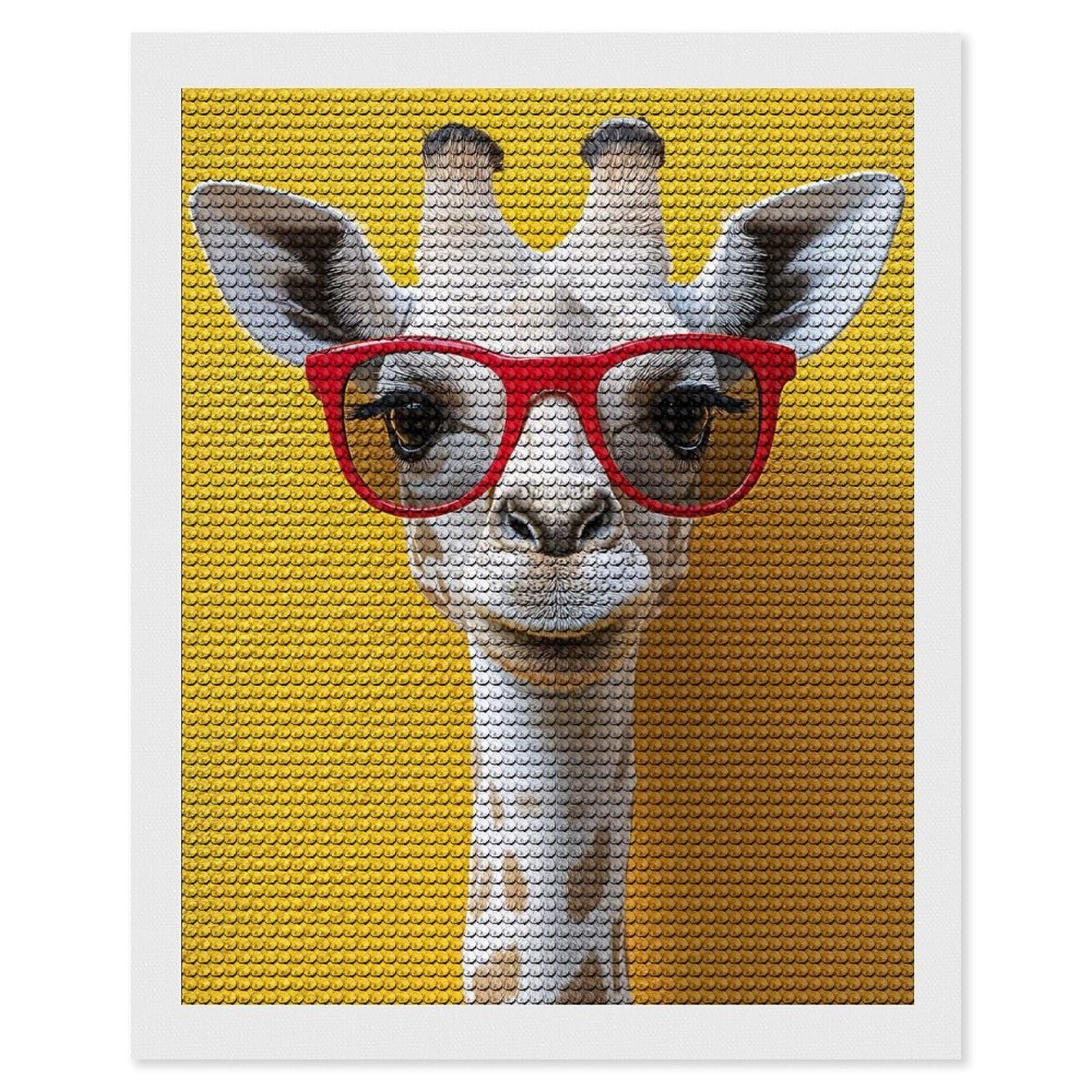 Junmoney Giraffe with Red Glasses Portrait Diamond Art Kit 16"x20", Modern Decor, Farmhouse Decor, Home Wall Art, Festive Craft Gift, Handmade Wall Decor