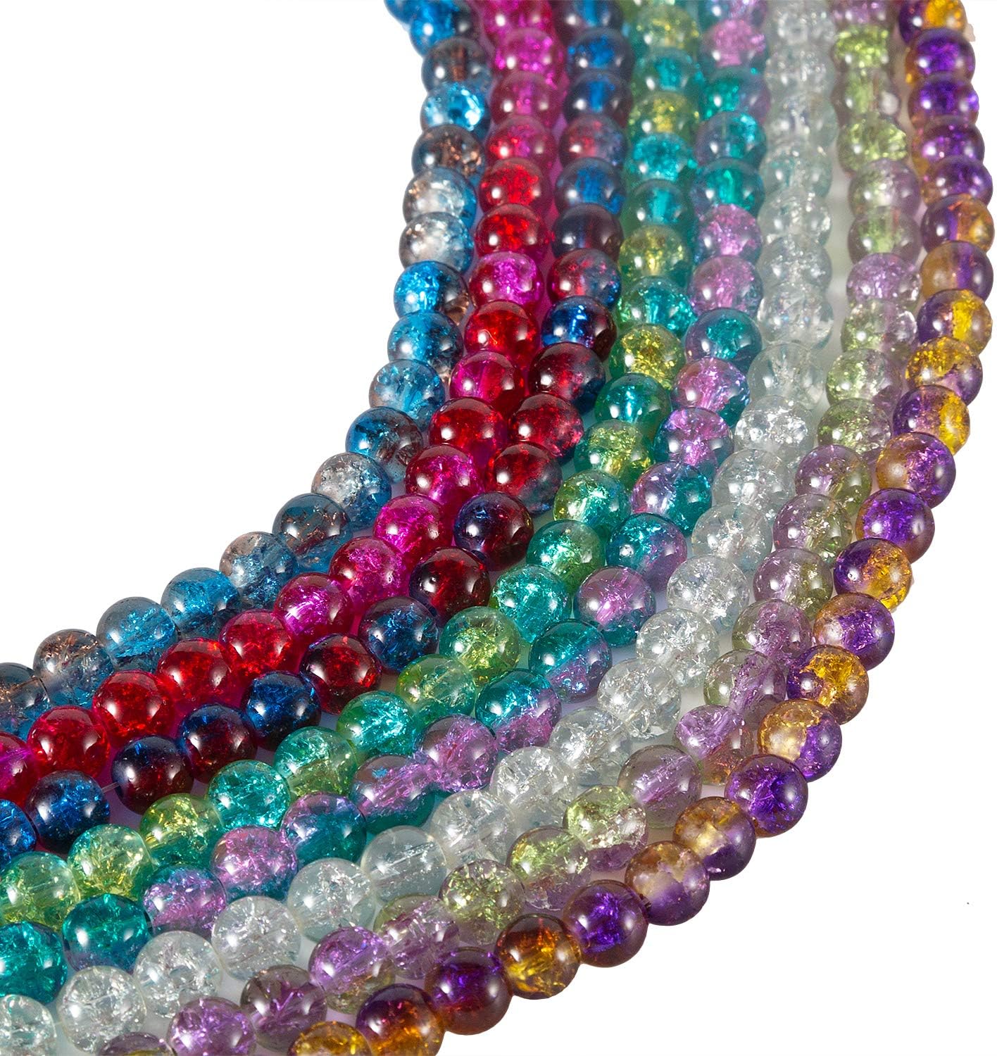 Deoot 400 PCS Glass Beads 8mm Handcrafted Crackle Lampwork Round Beads for Jewelry Making,8 Colors
