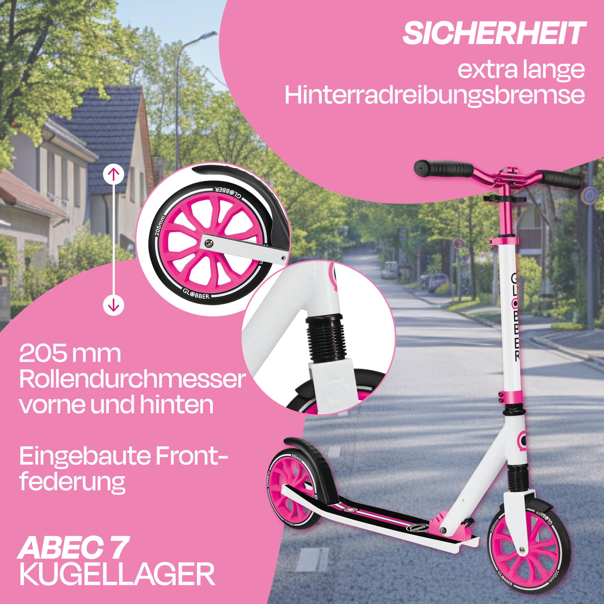 GLOBBER NL 205 Roller – Tretroller Kinder ab 8 Jahre, Teens und Erwachsene - Scooter 205 mm - ABEC 7 – höhenverstellbar