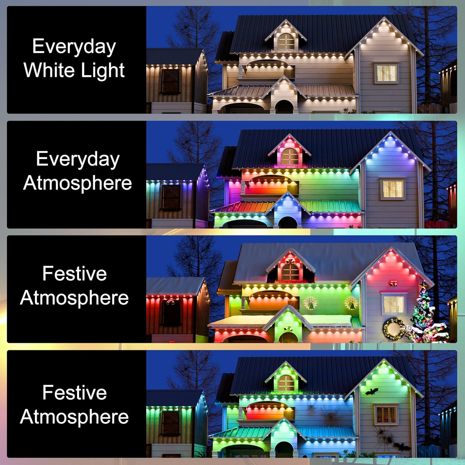 ASLONG Permanent Outdoor Lights with App & Remote, 100ft Smart Eaves Lights with RGBW LEDs, Endless Light Colors, Daily and Accent Lighting, IP67 Waterproof for Halloween, Christmas, Holiday, Party