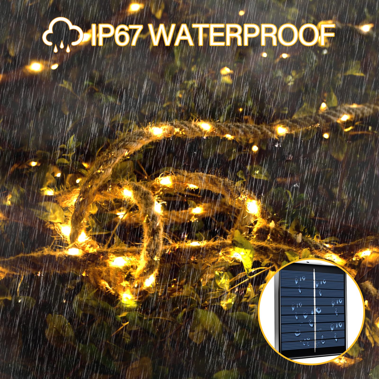 Solarny łańcuch świetlny 10 m, 200 diod LED, łańcuch świetlny z 8 trybami oświetlenia, regulacja jasności i timer, wodoszczelny, do ogrodu, na taras