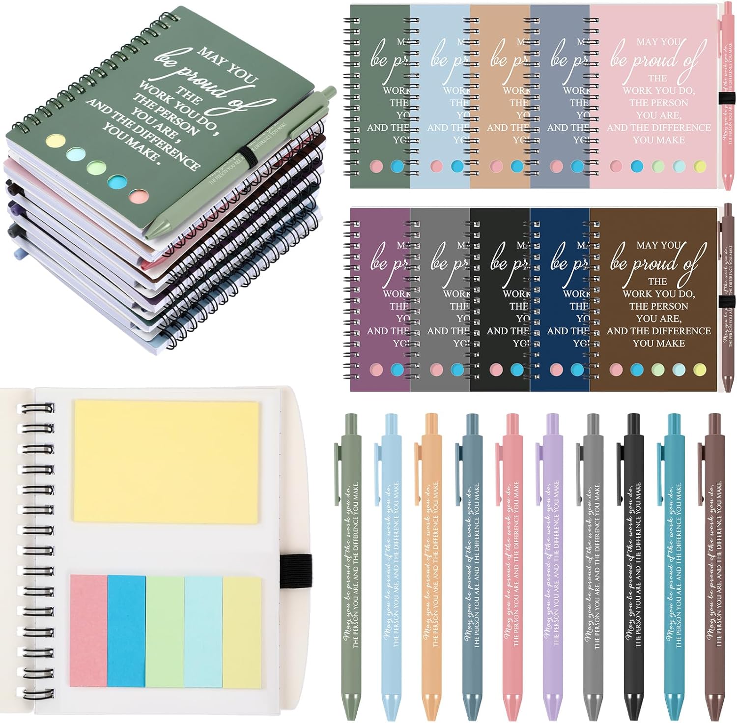 30 Sets Employee Appreciation Gifts Bulk, May You Be Proud of The Work Notebook with Sticky Notes and Ballpoint Pens, Thank You Gifts for Teachers Nurses Staff Coworkers Office Team(Vivid Color)