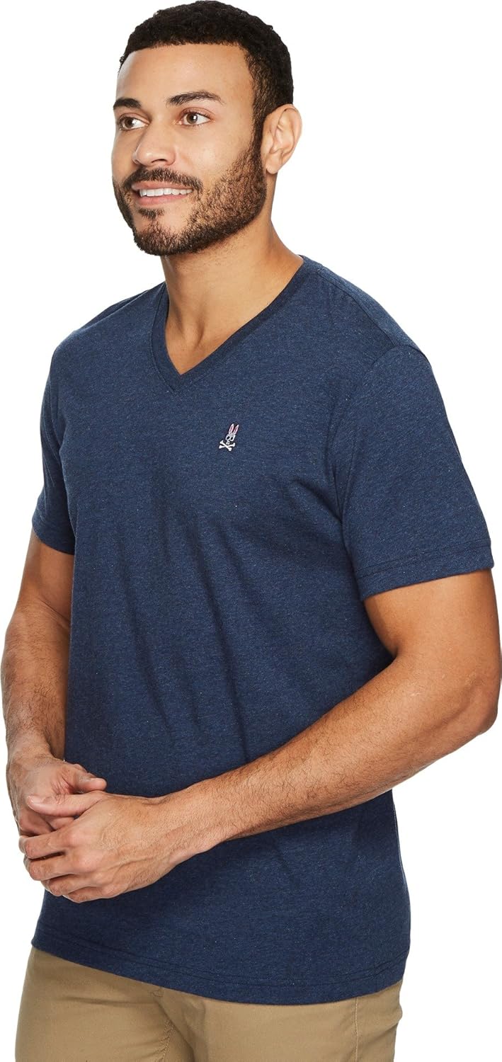 Psycho Bunny Men's Regular Fit Short Sleeve V Neck T-Shirt Heather Navy
