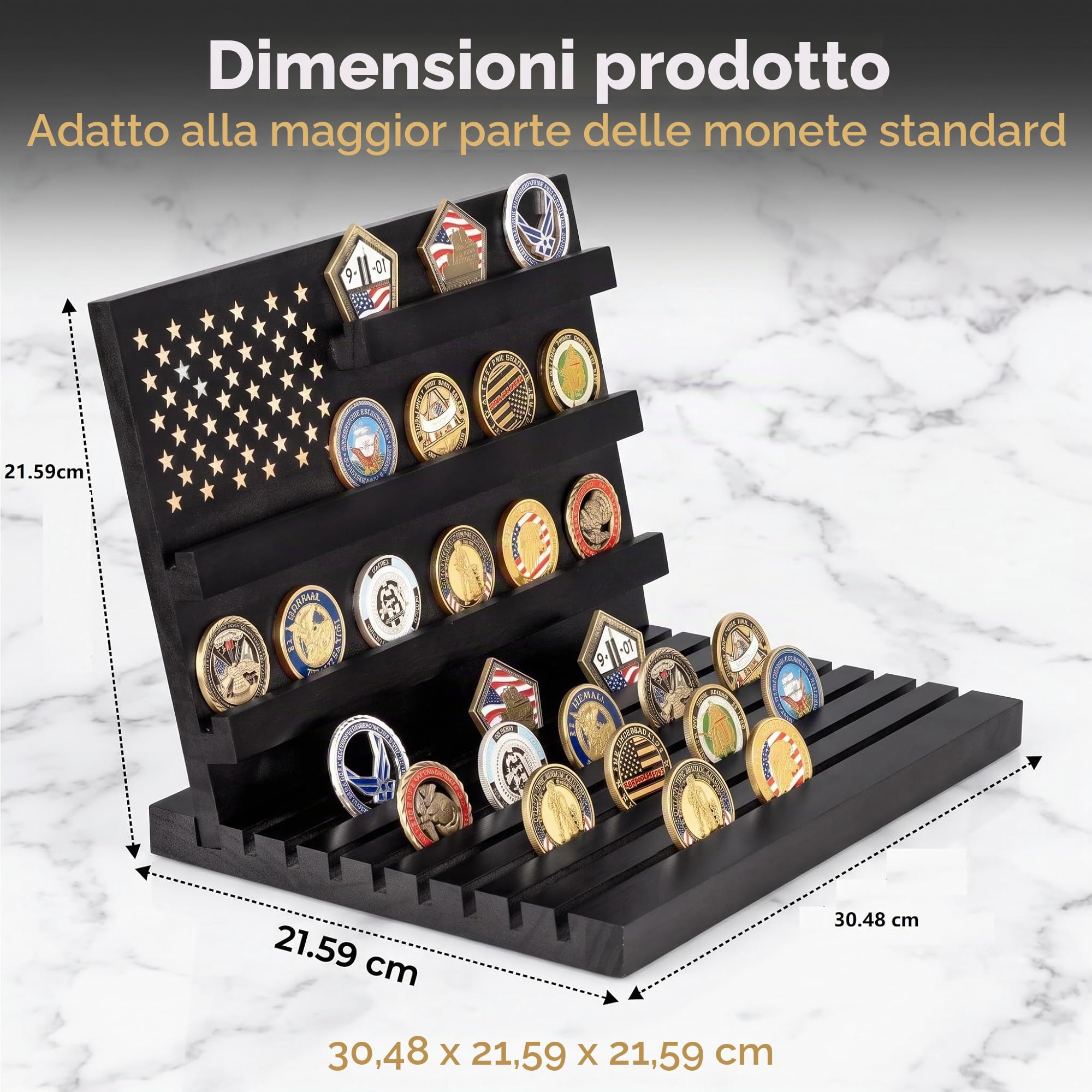 Porta Medaglie in Legno Massello, Espositore Inclinato per Medaglie e Monete da Collezione, Porta Monete da Collezione con Capacità 15-18 Oggett,Vetrinetta per Oggetti da Collezione