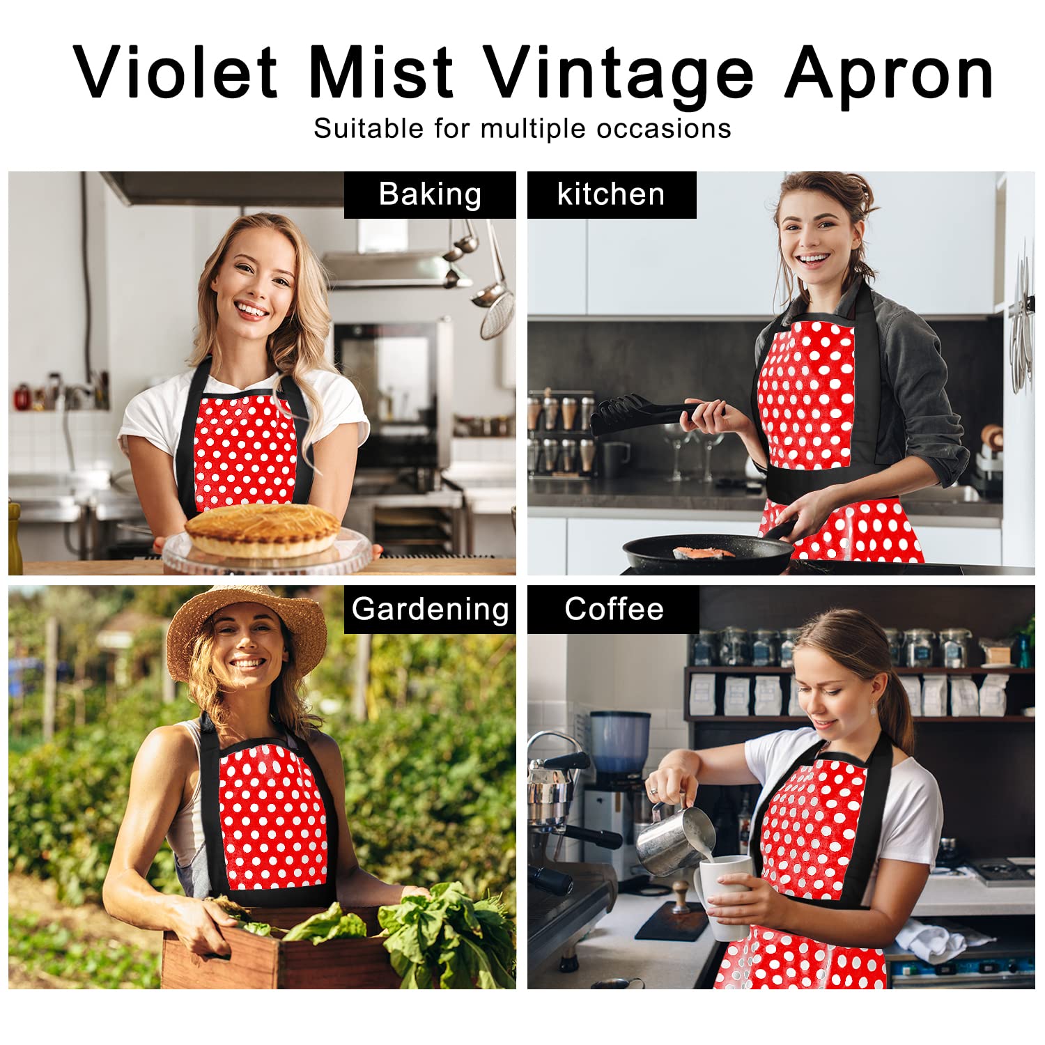 Violet Mist Cute Lovely Retro Aprons for Women Girl Ladies Sexy Sweetheart Vintage Aprons 50s PolkaDot Vintage Christmas Apron kawaii Cooking Kitchen Ruffle Witch Apron Housewife Waitress Mothers Gift