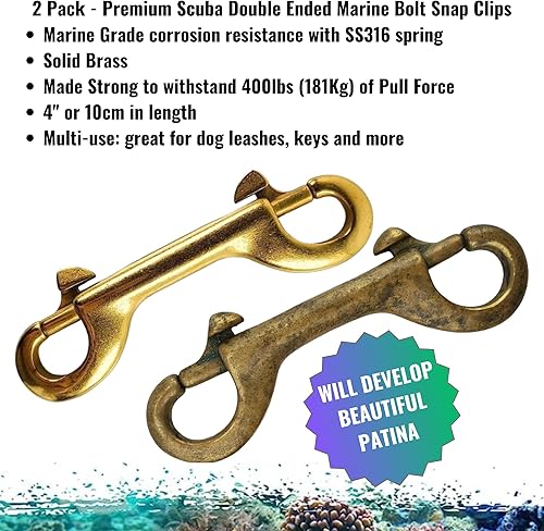Miniatura 5 de Paquete de 2 - Clips de latón macizo de doble extremo de 4 pulgadas (3.9 in) de grado marino con resorte SS316