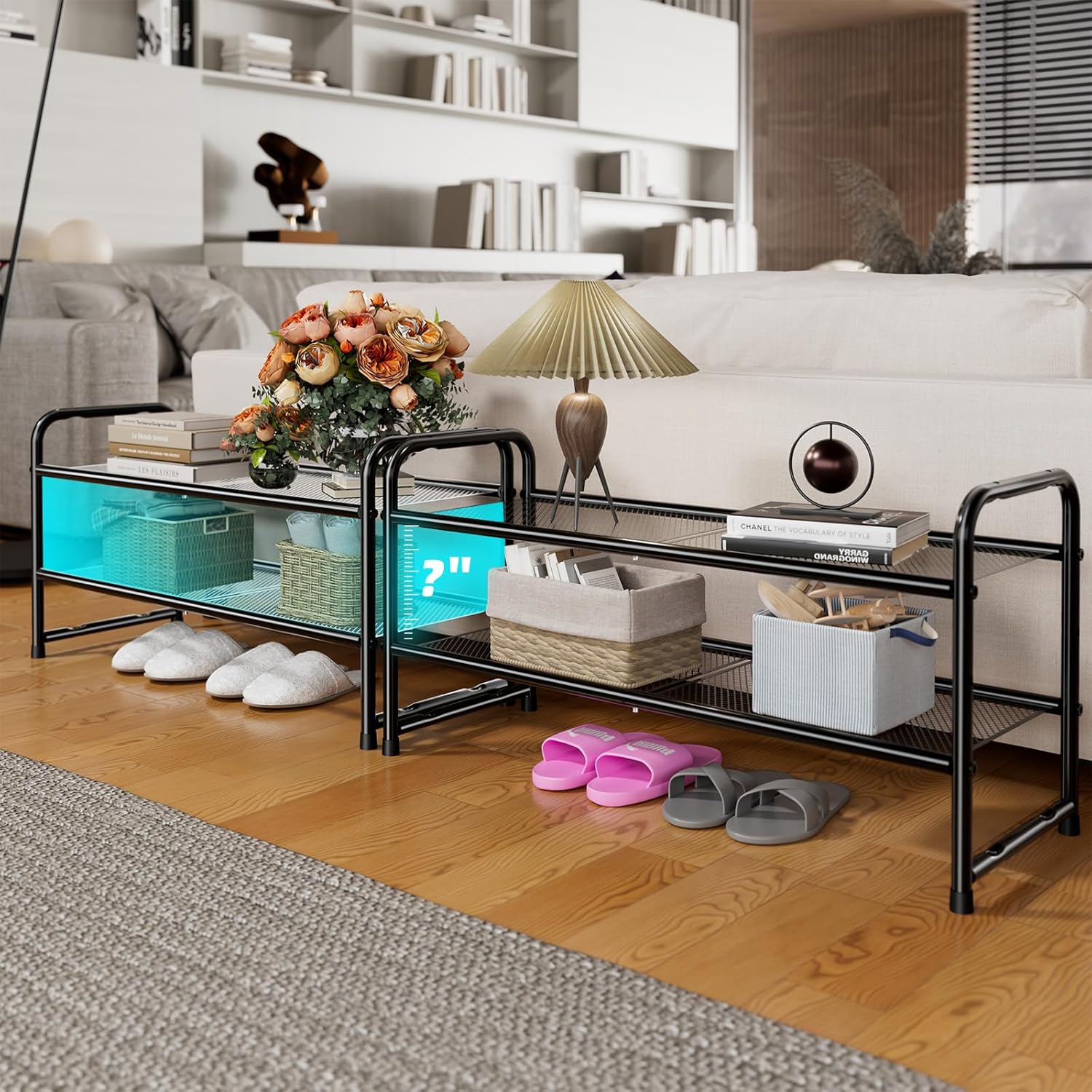 SUFAUY 2-Tier Mesh Shoe Rack, Closet Metal 33" Wide Shoe Shelf Heavy Duty, Black