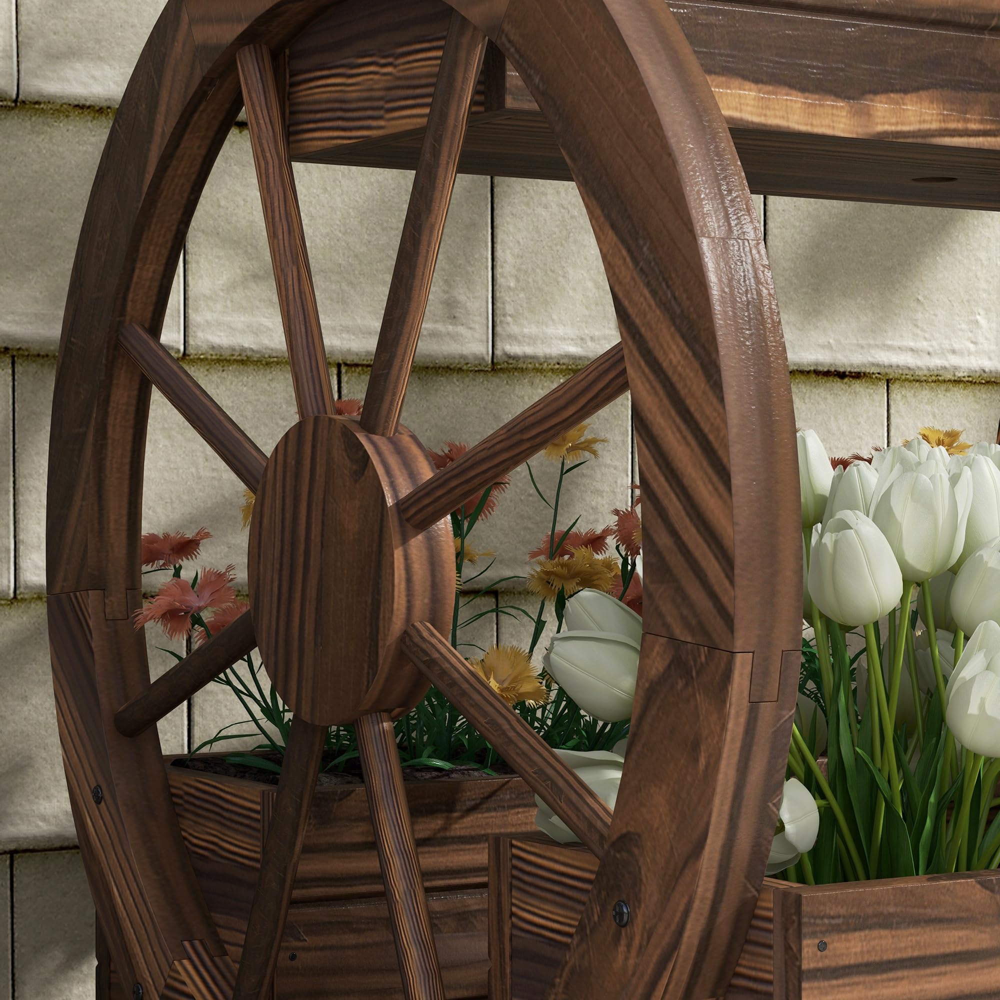 Outsunny Orto Rialzato da Esterno 2 Livelli 3 Vasi Ruote 64x54x60 cm | In Legno, Stile Country, per Fiori Erbe Aromatiche Verdure, Giardino Balcone e Terrazza