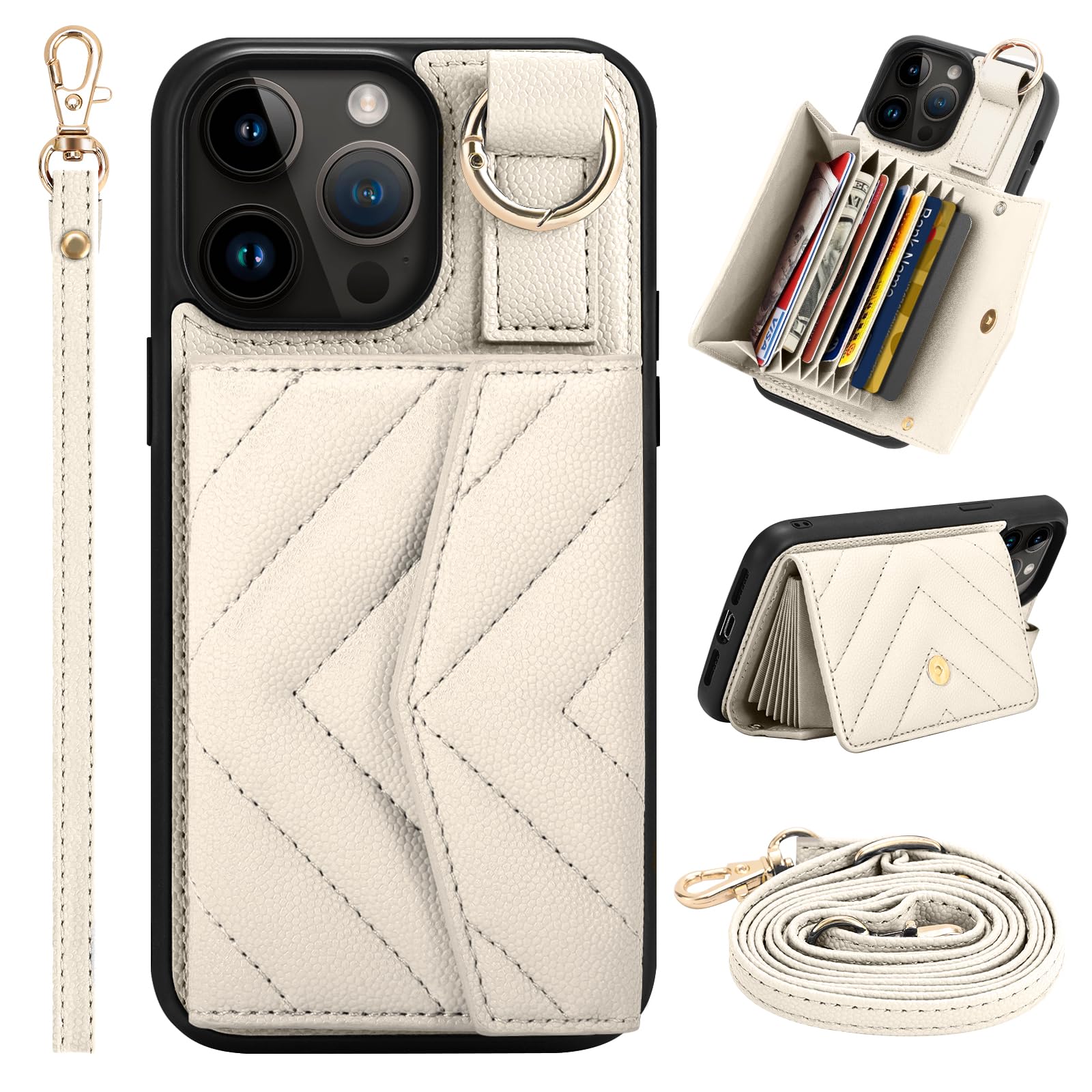 Photo 1 of Luxury iPhone 15 Pro Max Case Wallet with Card Holder Apple 15 Pro Max 6.7inch 2023, White