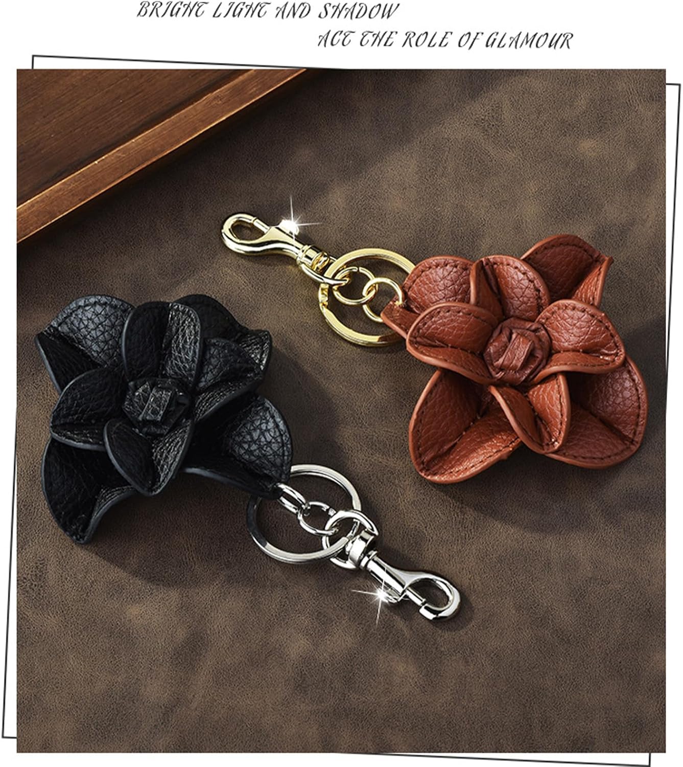Genuine Leather Flower Keychain， Car Keyring Fob Boho Accessorie for Women Cute Keyring Charm for Handbags - Image 6