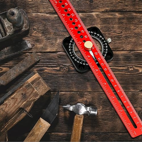 Miniatura 6 de Herramienta de dibujo circular para carpintería 5 en 1, regla en T, regla de ángulo de brújula de 360, círculos rectos, arcos, líneas, regla de