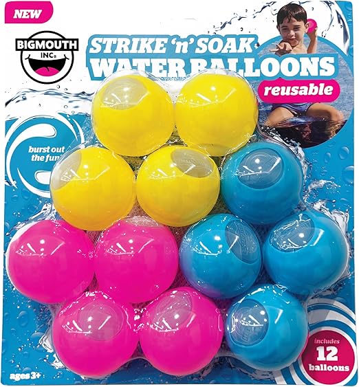 Reusable Water Bomb Balloons, Quick Fill Fun Summer Water Toy for Kids, Set of 12, 2000 Uses Per Balloon