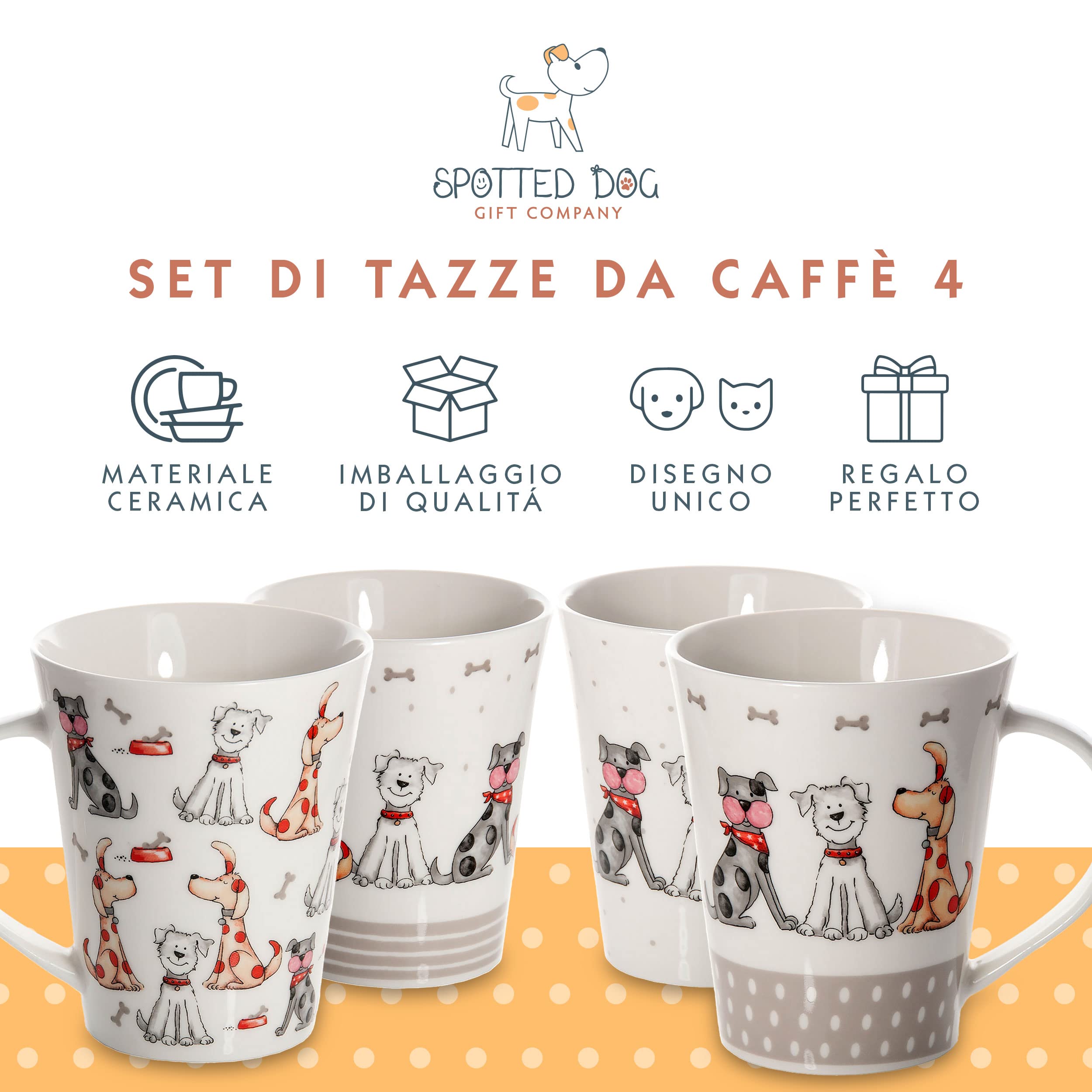 SPOTTED DOG GIFT COMPANY Set di Tazze da Caffè con Cani, Set di Tazze Grandi, Tazze Colazione da Caffè Tè in Ceramica con Carino Cani, Regalo per Cani per Donne Uomini