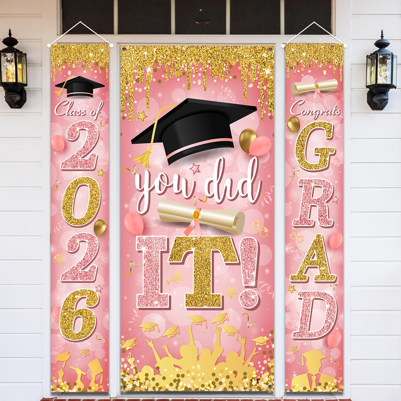 2025 Graduation Banner - 'She Believed She Could So She Did' Glittery Pink Photo Prop Decor - View #10