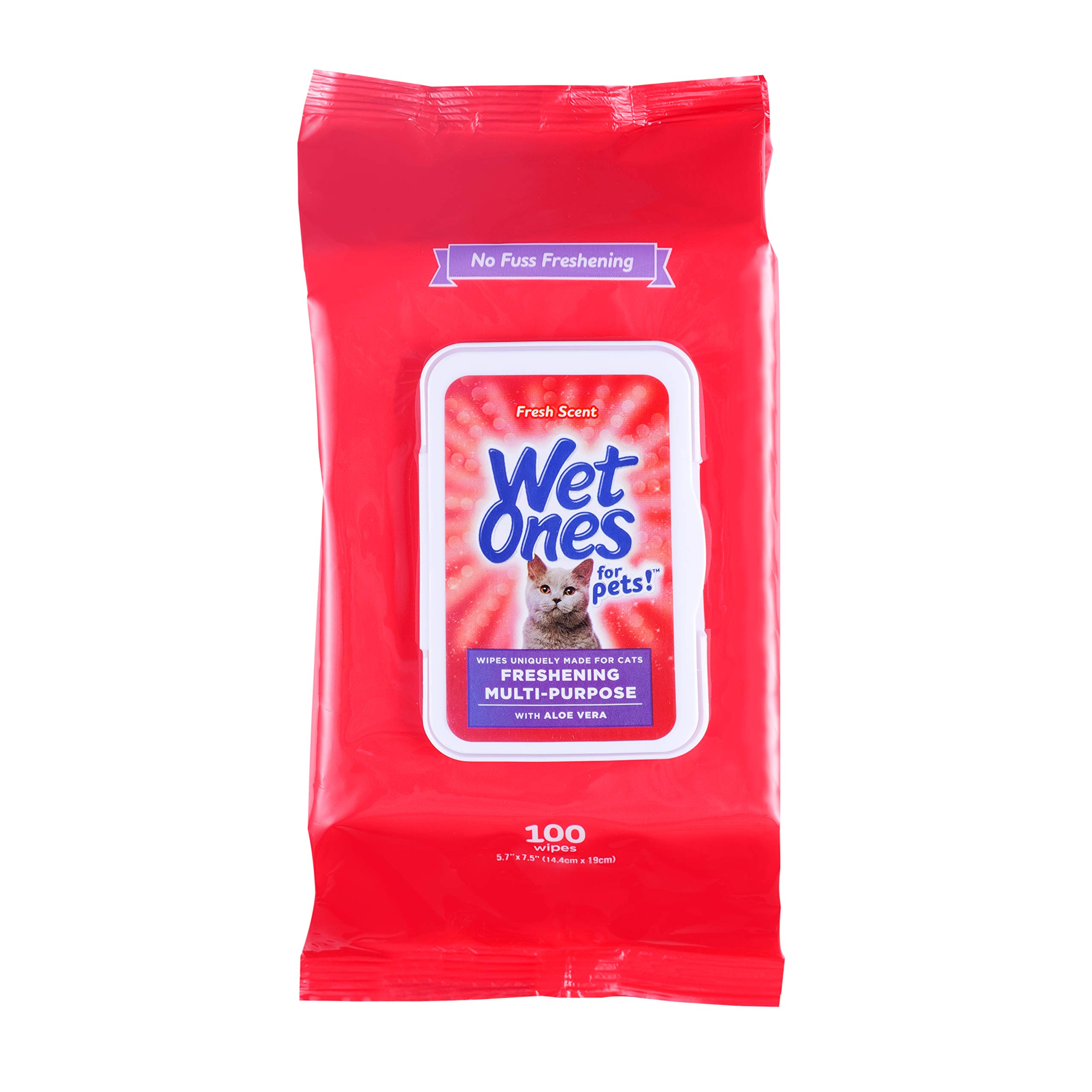 Wet Ones Lot de 12 lingettes rafraîchissantes multifonctions pour chats à l'aloe vera | Lingettes nettoyantes faciles à utiliser pour le toilettage des chats au parfum frais | 100 lingettes pour chat