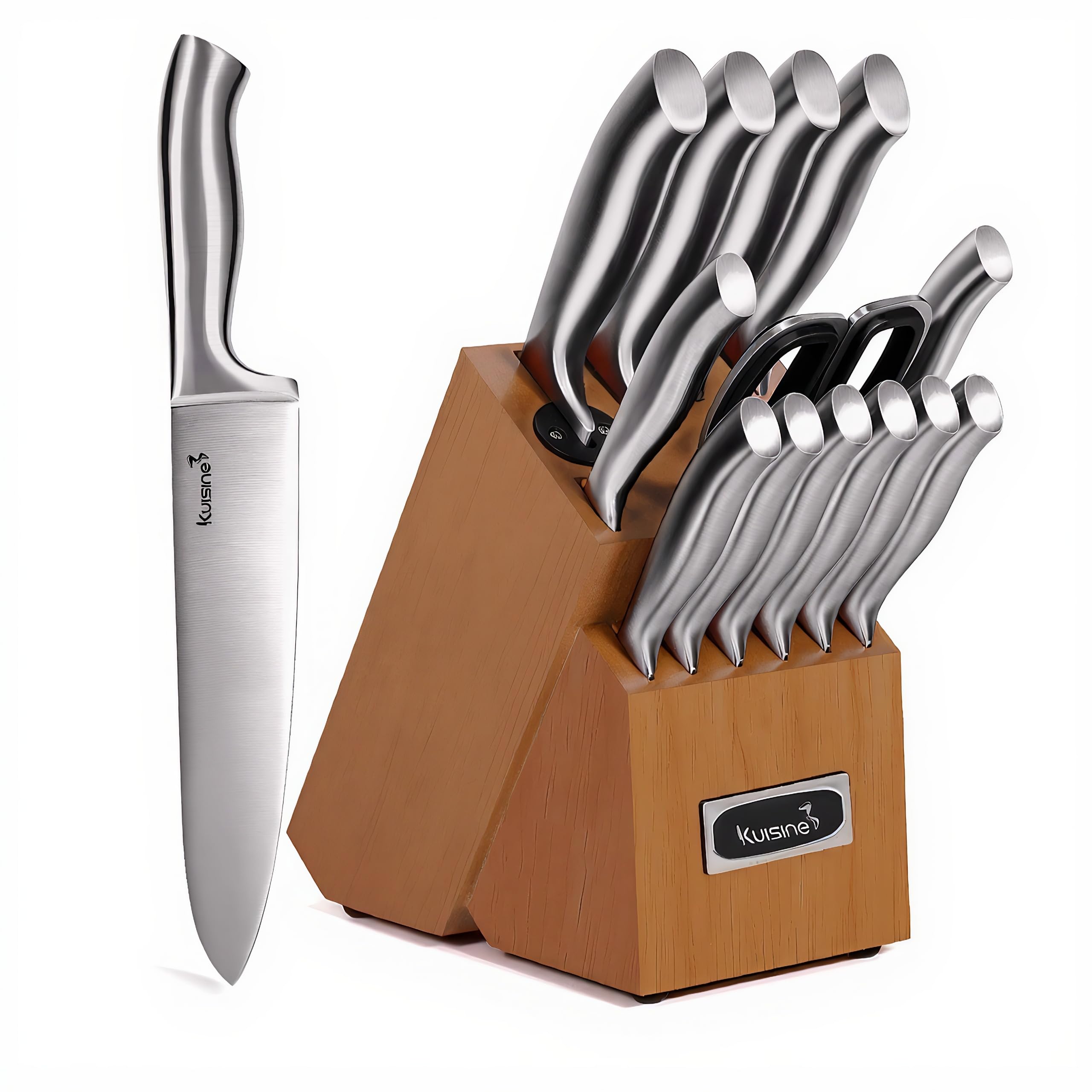 KUISINE Chef Knife Set Upgraded One Piece Molding Ultra Sharp Blade Ergonomic Handle Kitchen Knife Block Set with