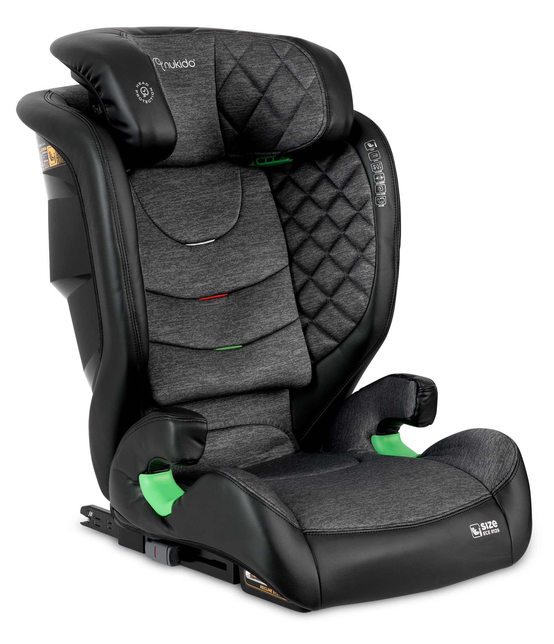 Nukido Kindersitz Kinderautositz 15 Bis 36 kg Autositz Für Kinder 4 Bis 12 Jahren ISOFIX Kopfstützenverstellung Neigungsverstellung Louis (Dunkelgrau)