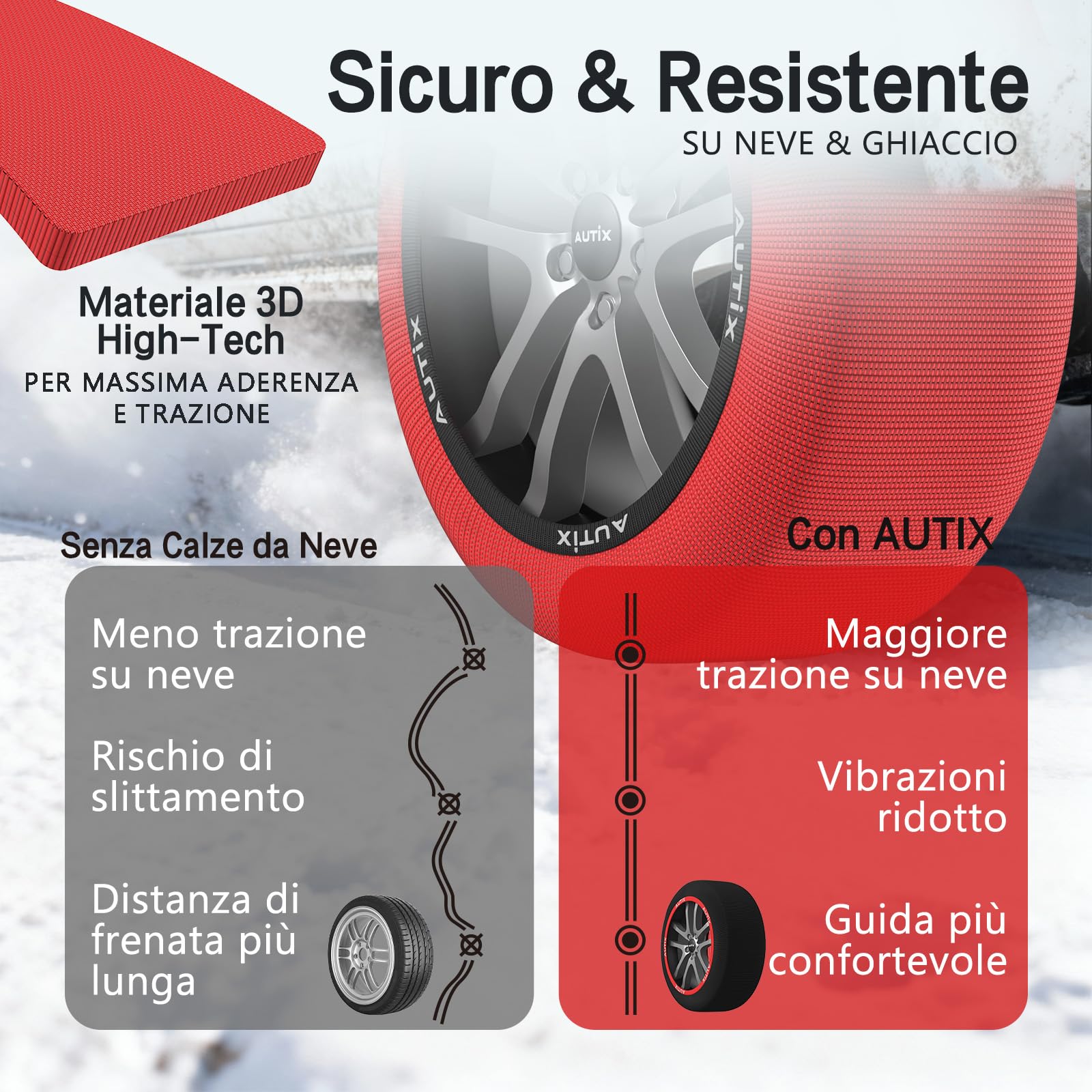 Calze da Neve Omologate Italia EN 16662-1 2020 2 Catene da Neve in Tessuto per Auto XL