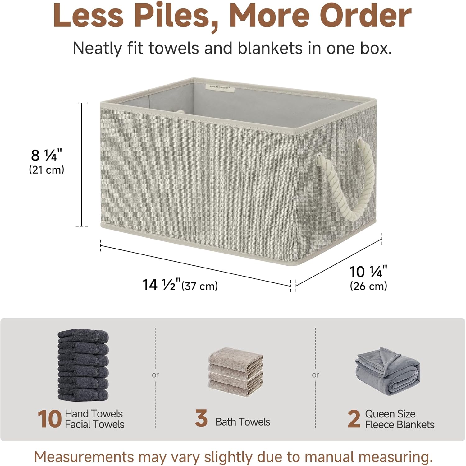StorageWorks Storage Baskets for Shelves, Closet Organizers and Storage Bins, Fabric Organizer Bins for Clothes, Closet Shelf Organizer, Gray, Large, 3-Pack