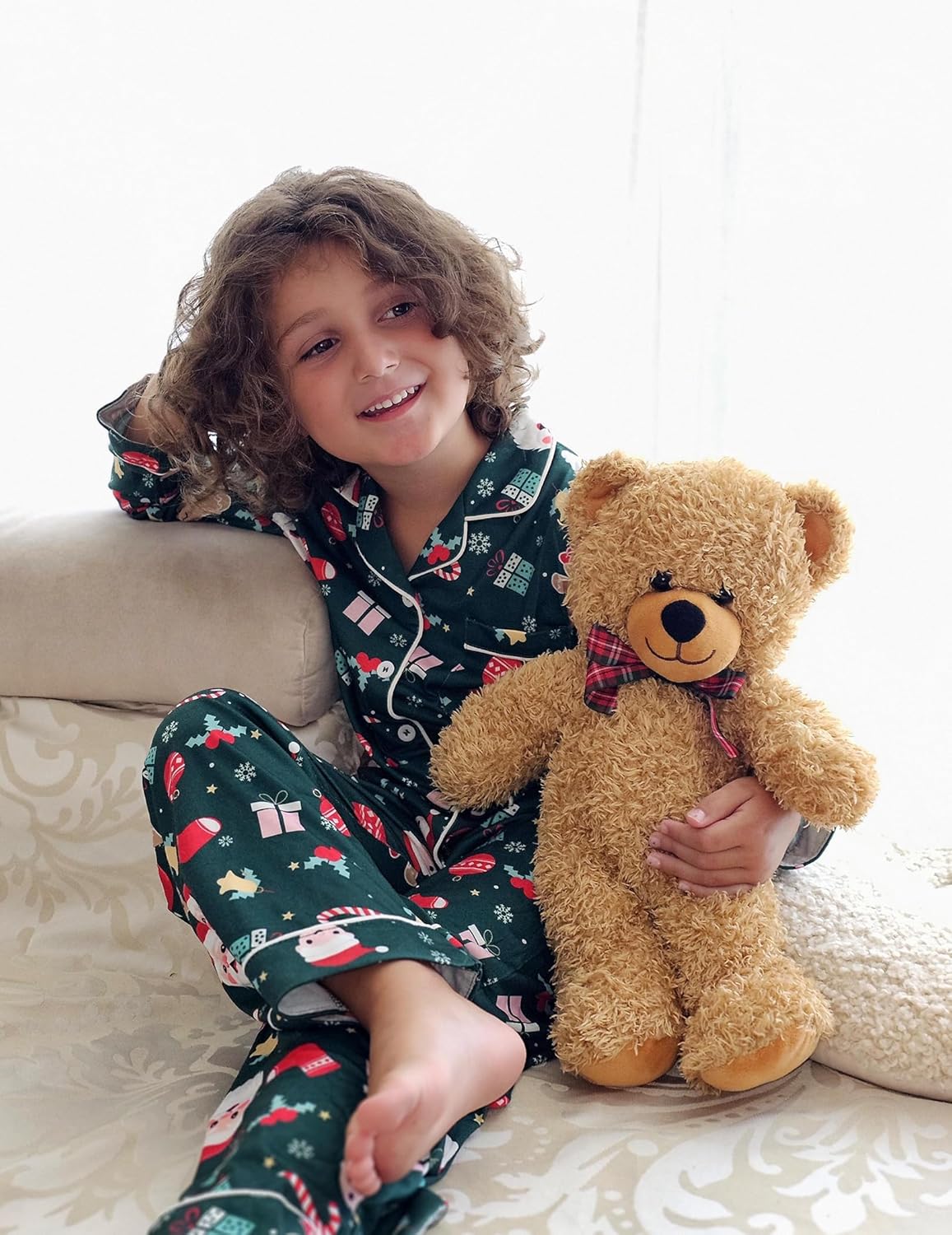 Arshiner Pajamas Set for Girls Plaid Long Sleeve Lounge Set Button Down Pj Sets - Image 6