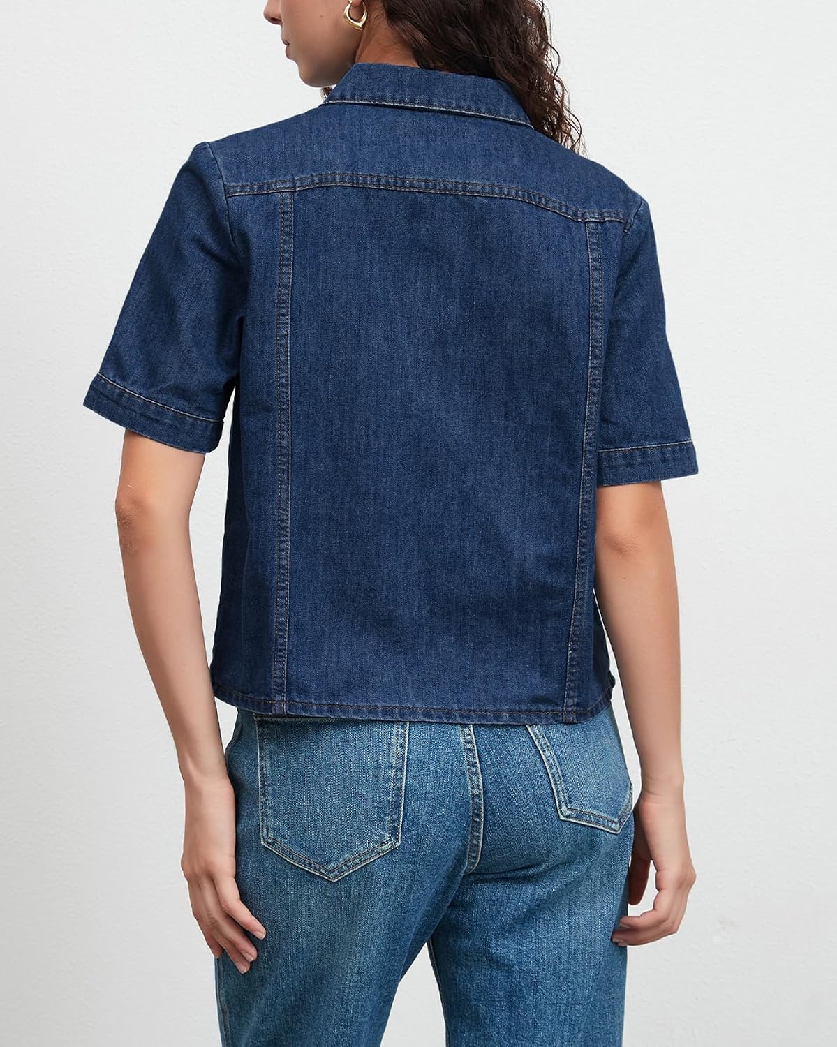 YEXPINE Women's Short Sleeve Button Down Denim Shirt Casual Loose Summer Jean Shirt
