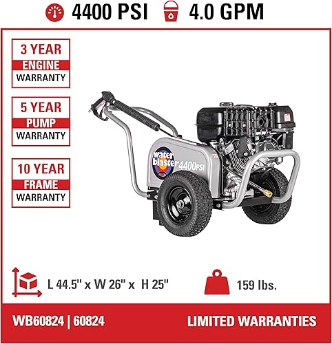 Miniatura 3 de Simpson Cleaning Lavadora a presión de gas de 4400 PSI, lavadora a presión de 4.0 GPM para uso comercial, motor CRX, manguera trenzada de acero de