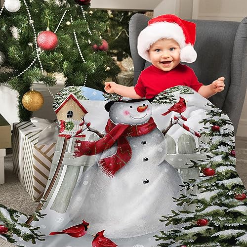 Miniatura 5 de Manta de forro polar de Navidad para cama, manta de franela de muñeco de nieve y pájaros para niños y adultos, manta de felpa súper suave para los